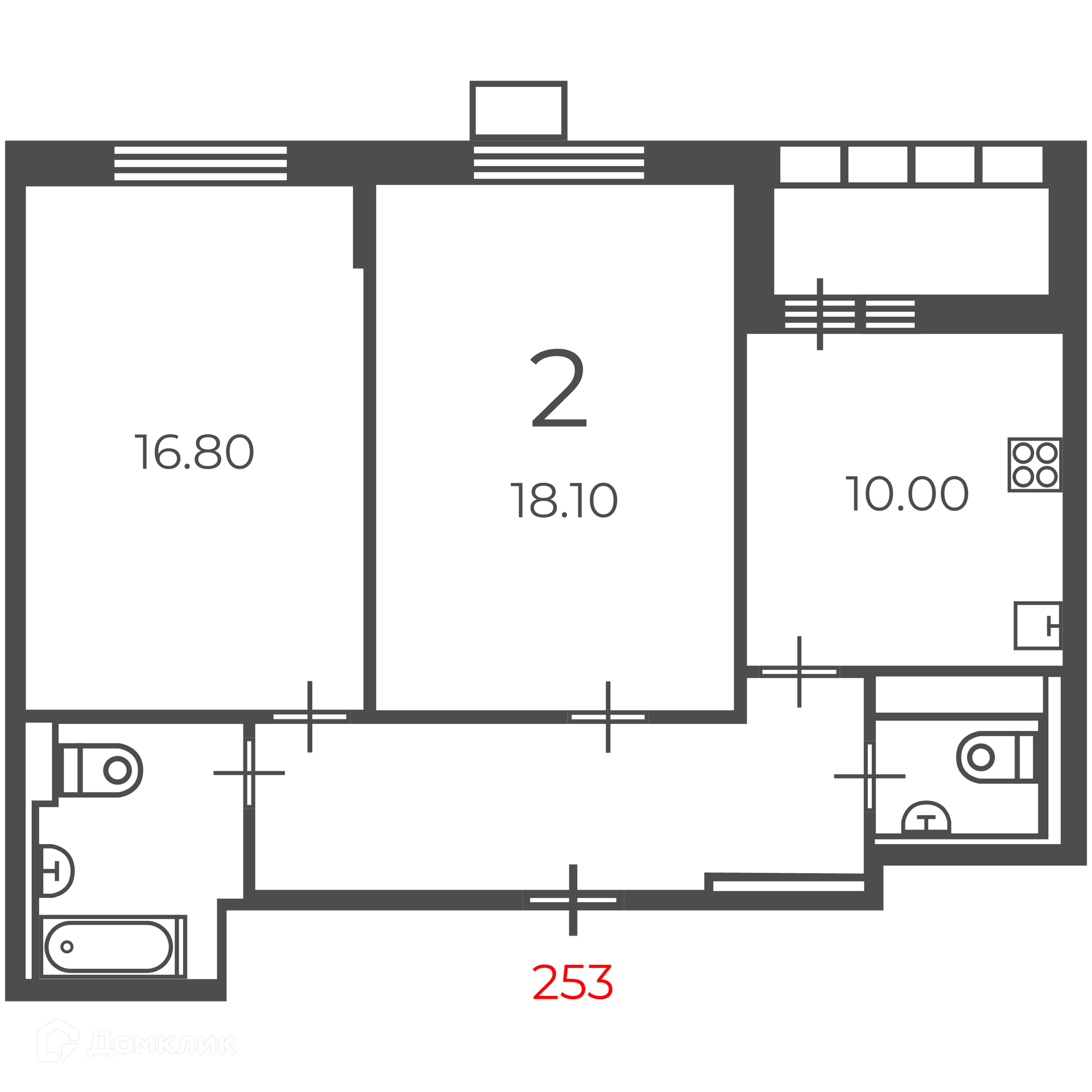 Планировка 2-комн. в ЖК «Чечёрский проезд, 28А (Московские кварталы)»