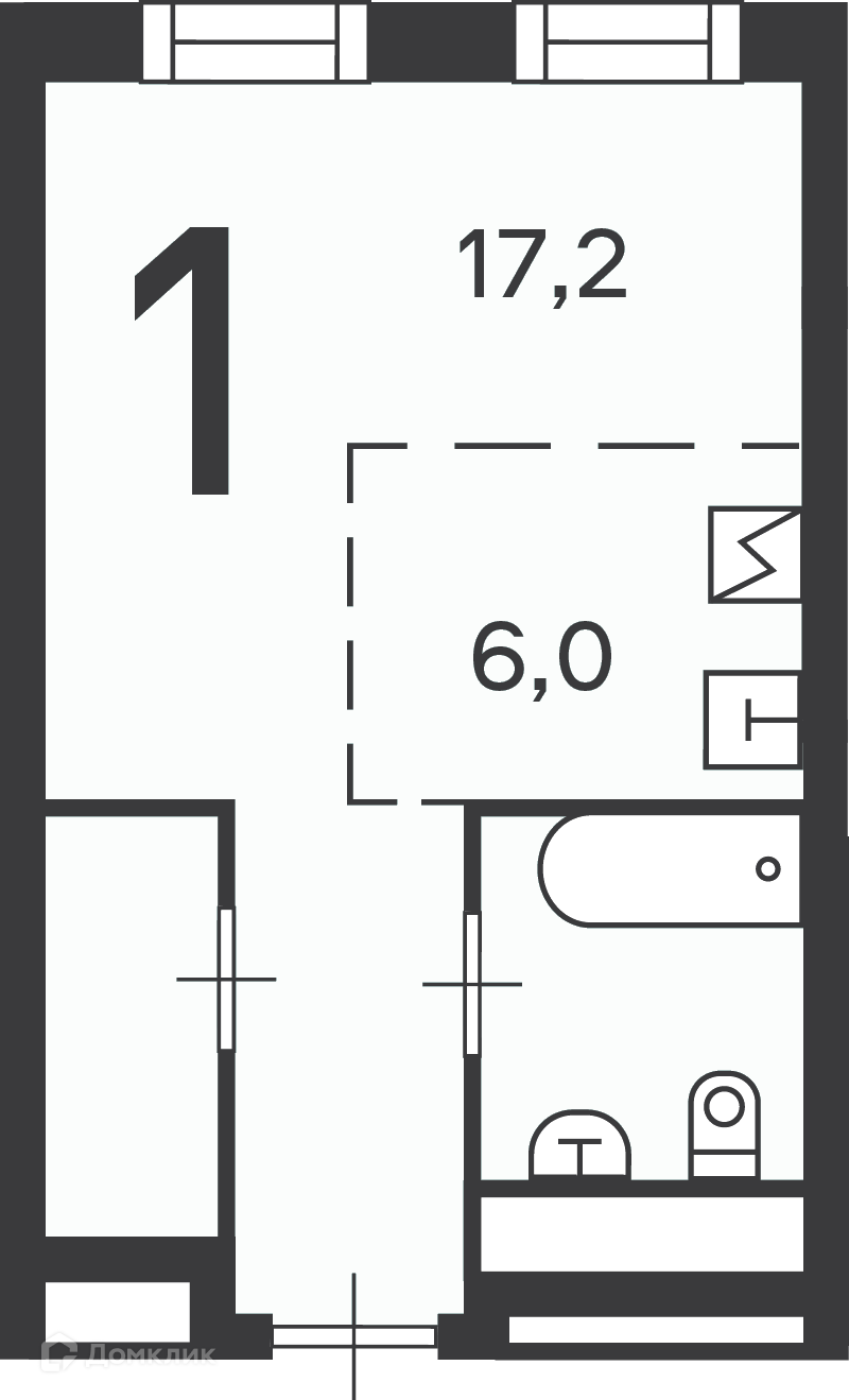 Планировка 1-комн. в ЖК «Клинская ул., д. 2А, к. 7 (Московские кварталы)»