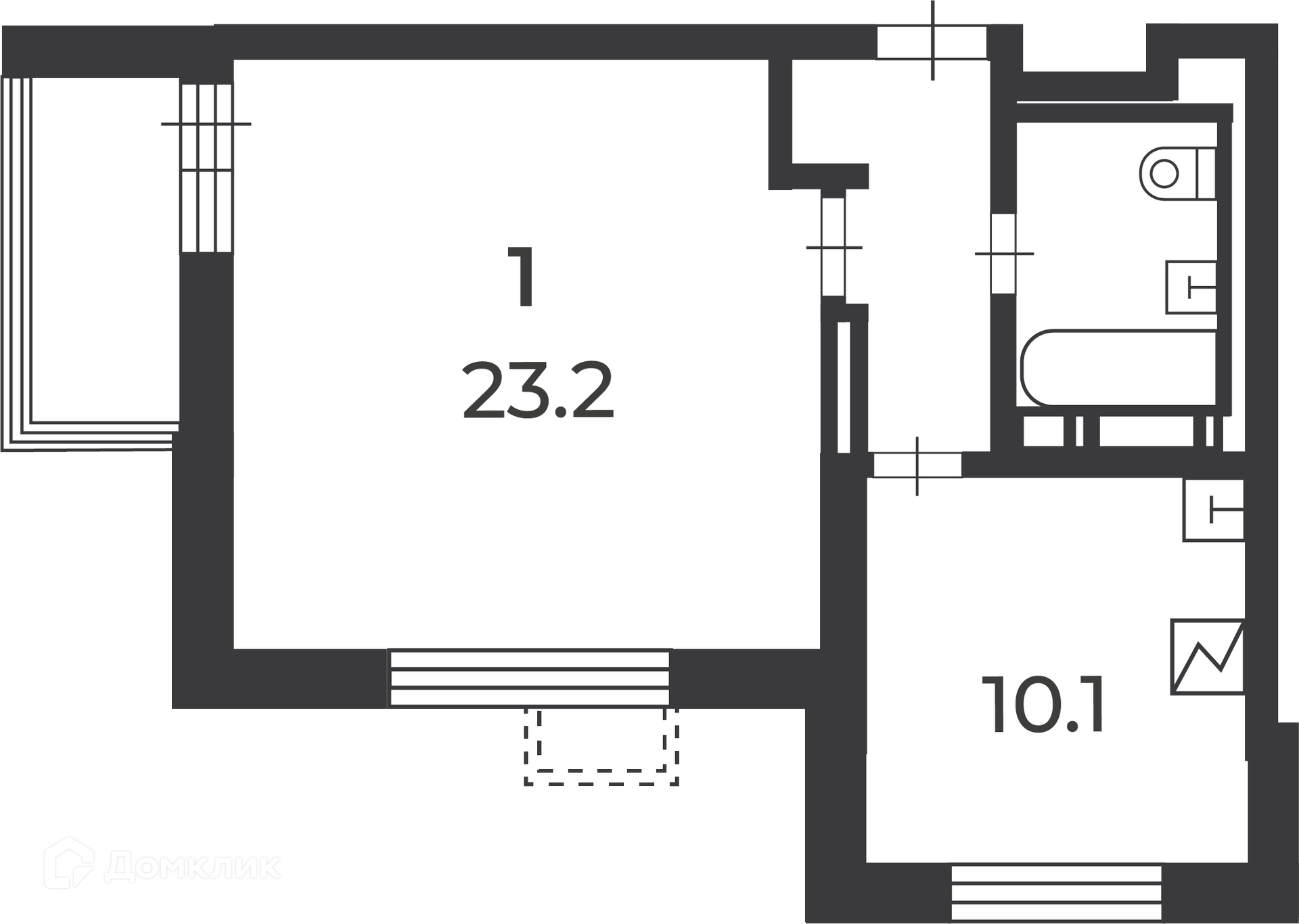 Планировка 1-комн. в ЖК «Чечёрский проезд, 28, к 1, 2»
