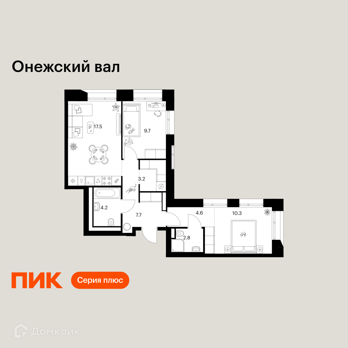 Планировка 2-комн. в ЖК «Онежский вал»