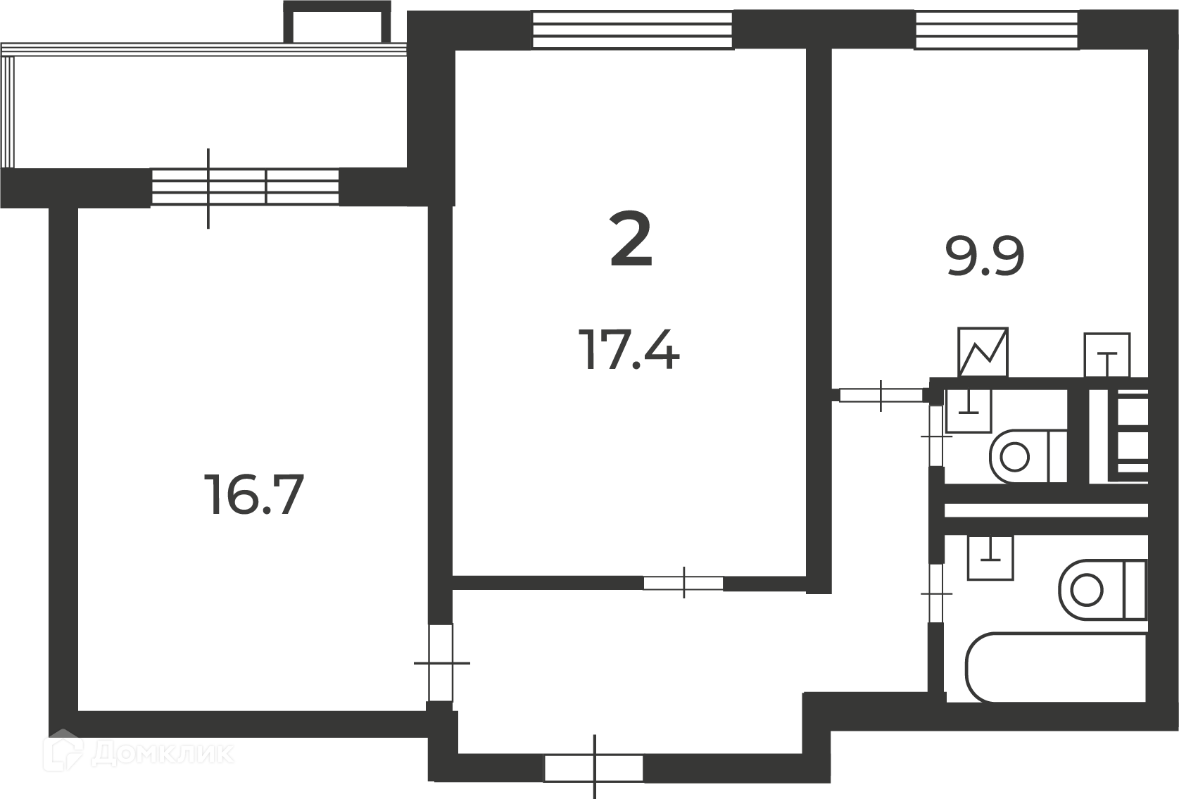 Планировка 2-комн. в ЖК «Кварцевая ул., д. 4, к. 1 (Московские кварталы)»