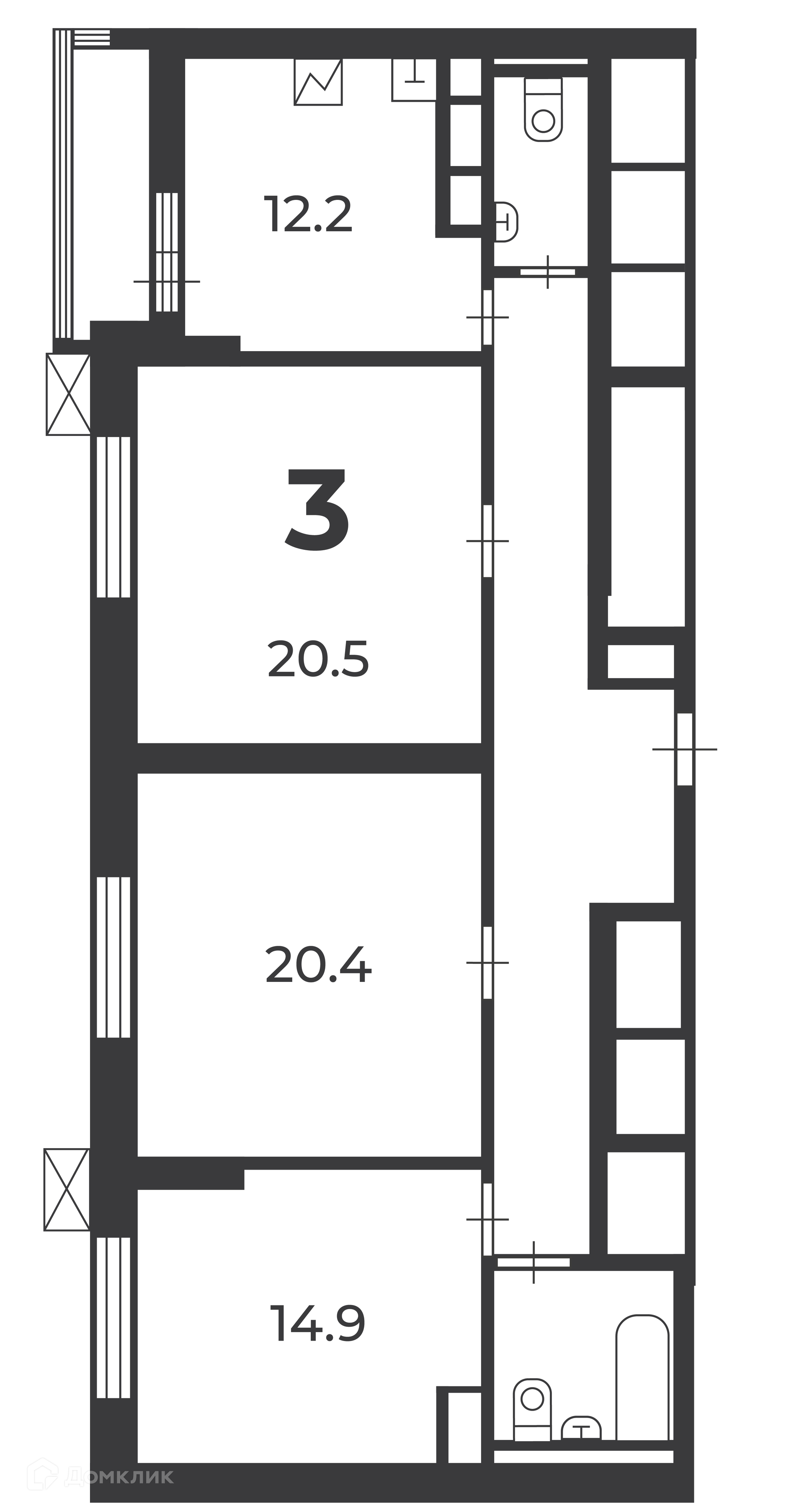 Планировка 3-комн. в ЖК «Фрезер, 17 (Московские кварталы)»