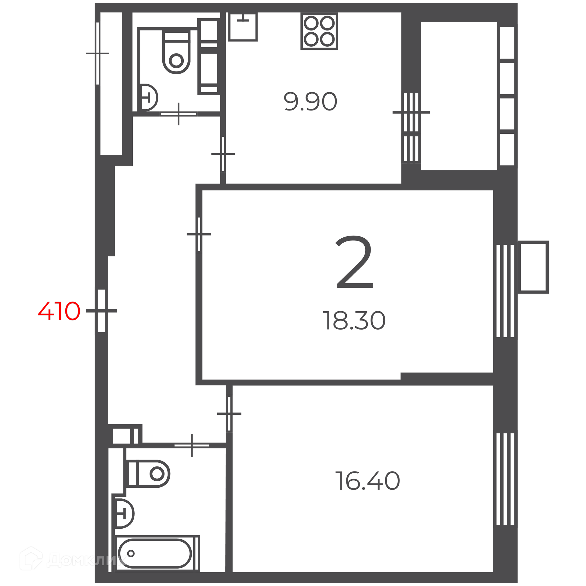 Планировка 2-комн. в ЖК «Чечёрский проезд, 28А (Московские кварталы)»