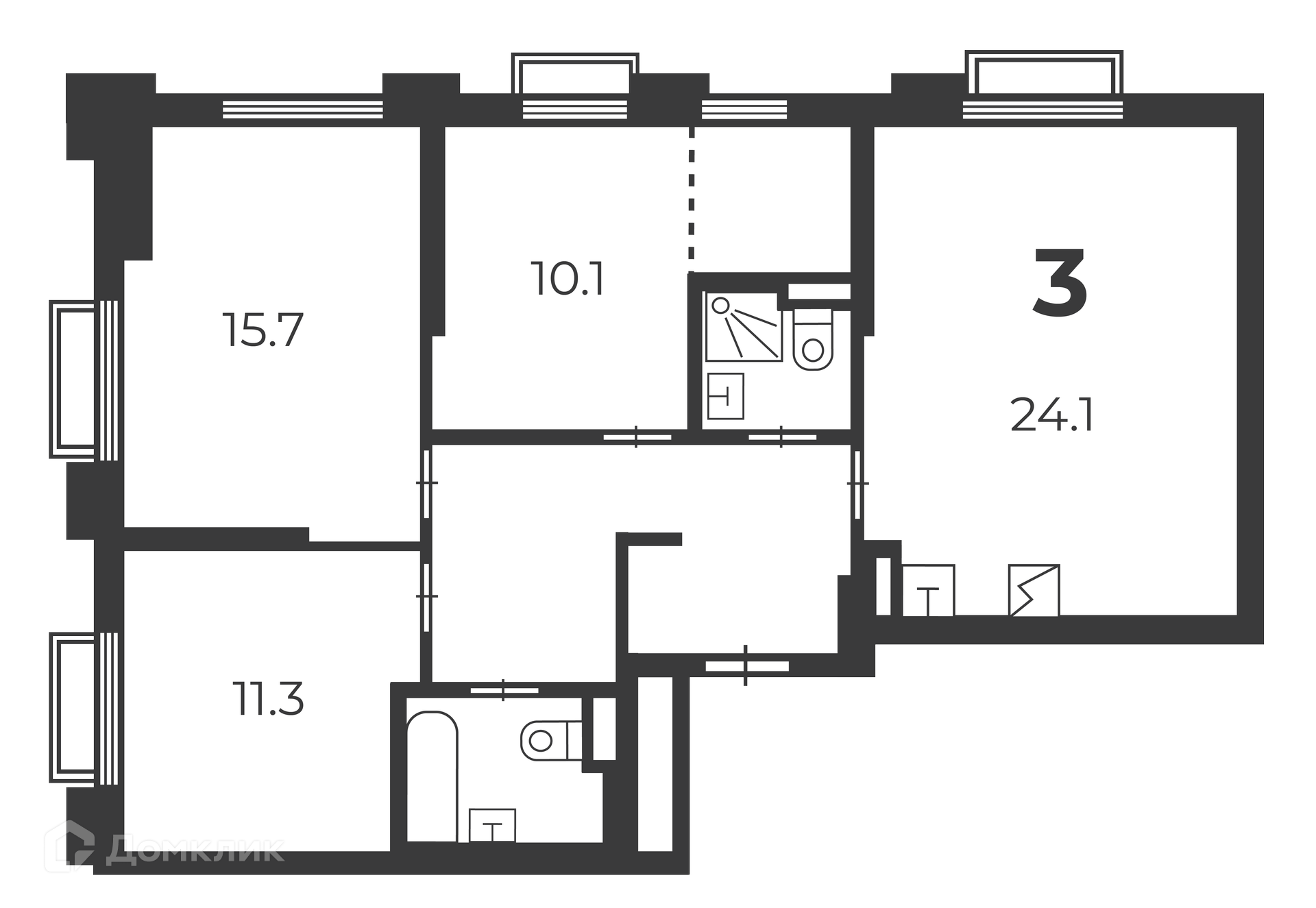 Планировка 3-комн. в ЖК «2-й Тушинский проезд, д. 1 (Московские кварталы)»