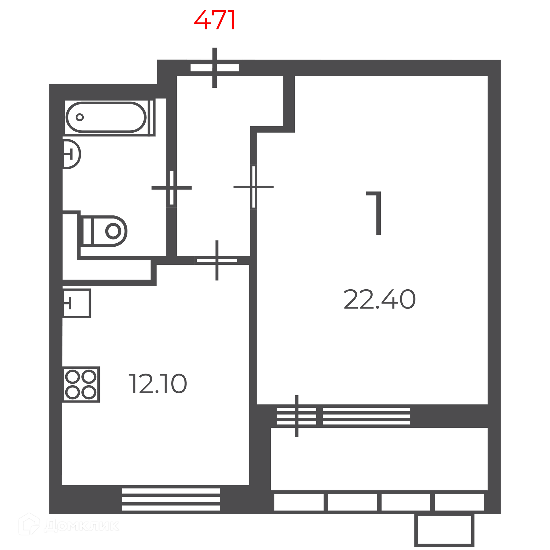 Планировка 1-комн. в ЖК «Чечёрский проезд, 28А (Московские кварталы)»
