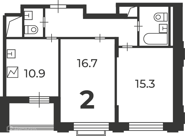Планировка 2-комн. в ЖК «Михалковская, д. 48, к. 4 (Московские кварталы)»