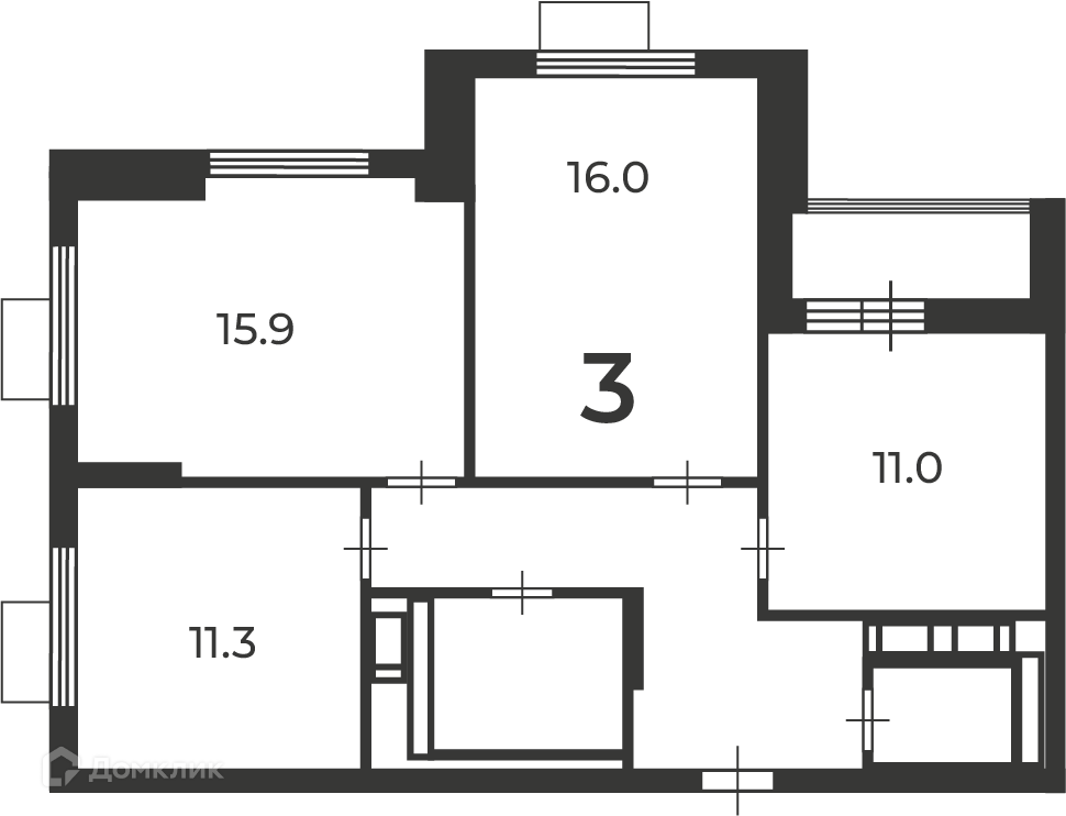 Планировка 3-комн. в ЖК «Маршала Чуйкова, 9A (Московские кварталы)»