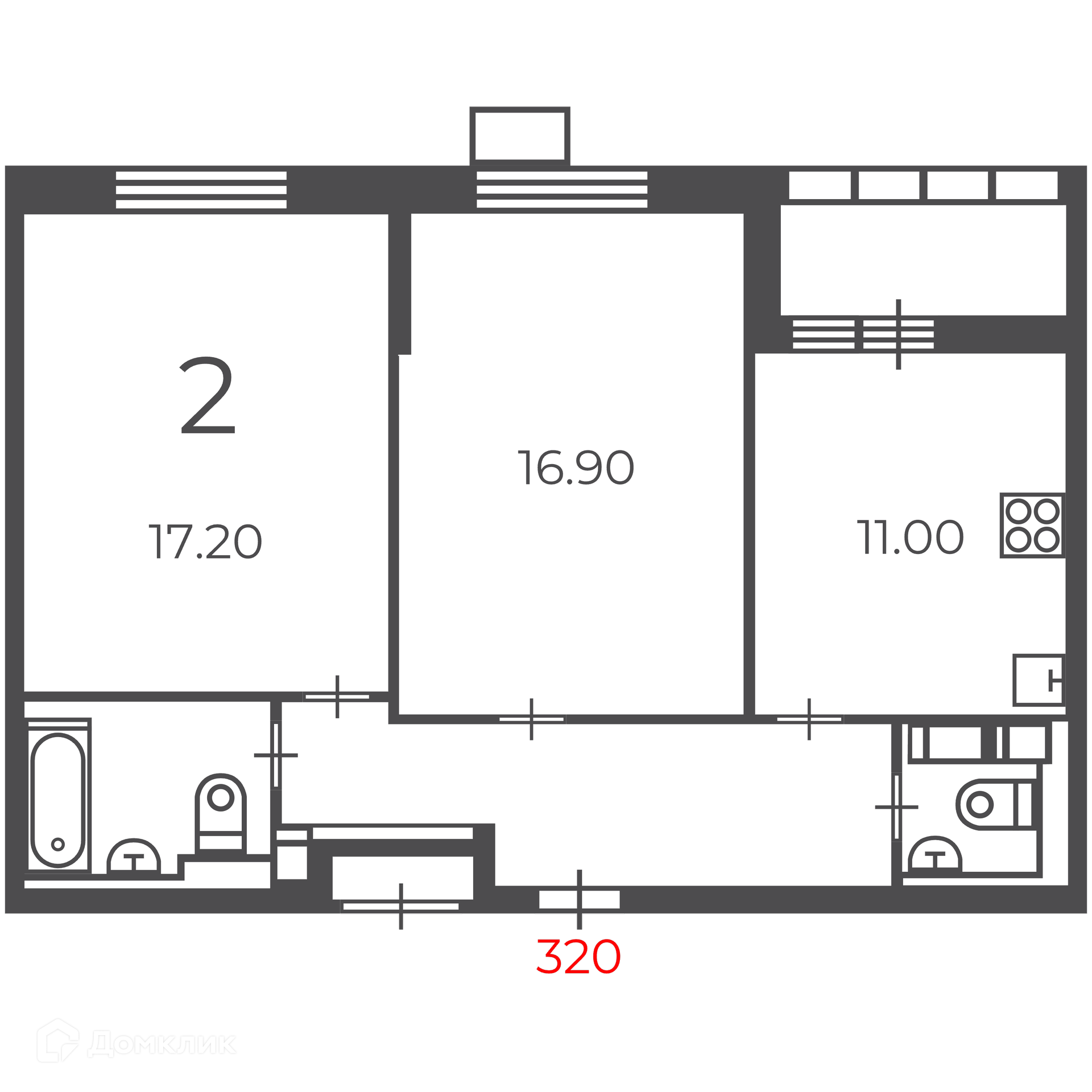 Планировка 2-комн. в ЖК «Чечёрский проезд, 28А (Московские кварталы)»