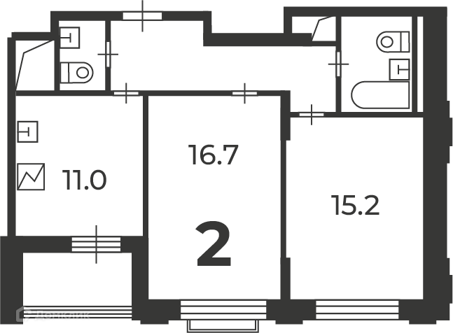 Планировка 2-комн. в ЖК «Михалковская, д. 48, к. 4 (Московские кварталы)»