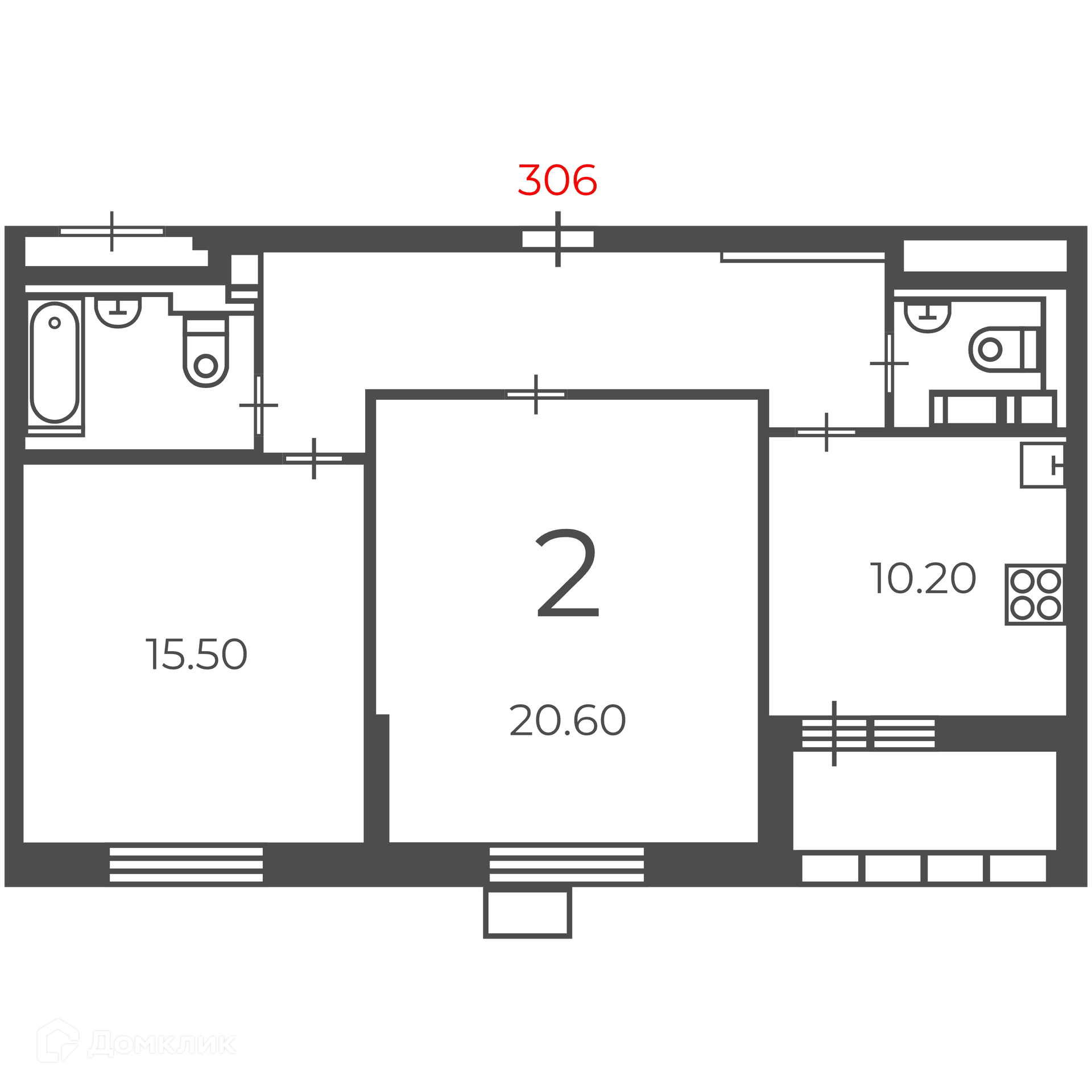 Планировка 2-комн. в ЖК «Чечёрский проезд, 28А (Московские кварталы)»