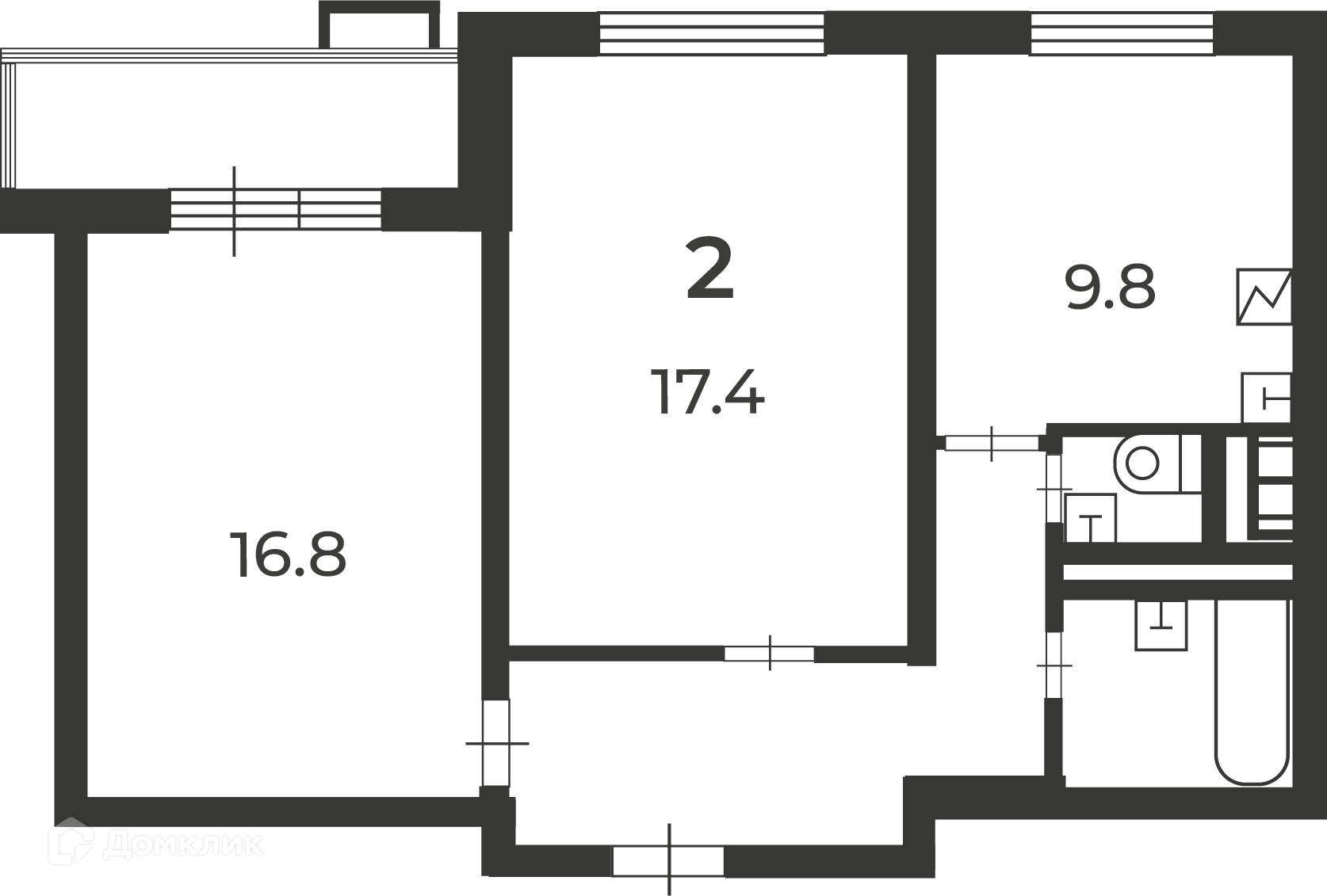 Планировка 2-комн. в ЖК «Кварцевая ул., д. 4, к. 1 (Московские кварталы)»