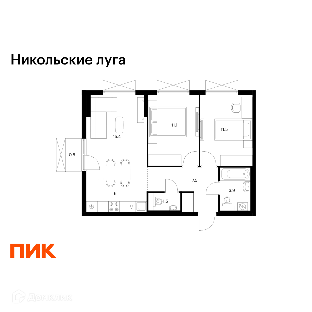 Планировка 3-комн. в ЖК «Никольские луга»