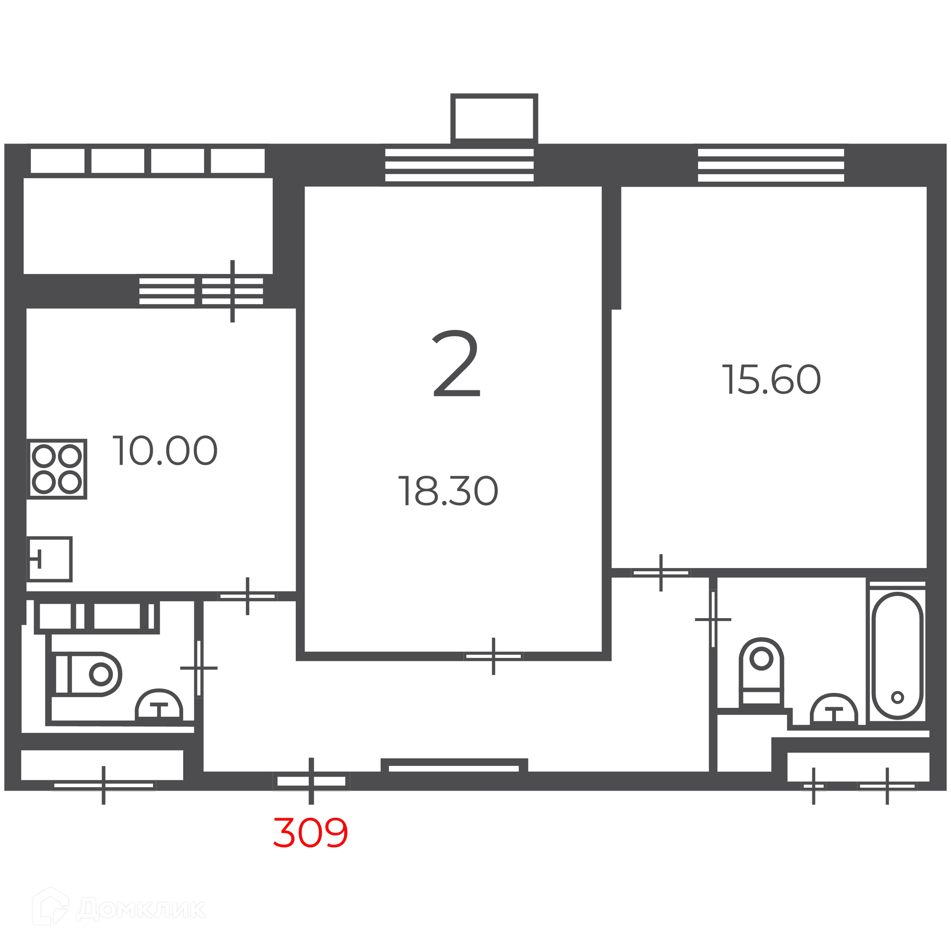 Планировка 2-комн. в ЖК «Чечёрский проезд, 28А (Московские кварталы)»