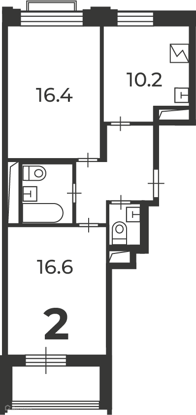 Планировка 2-комн. в ЖК «Михалковская, д. 48, к. 4 (Московские кварталы)»