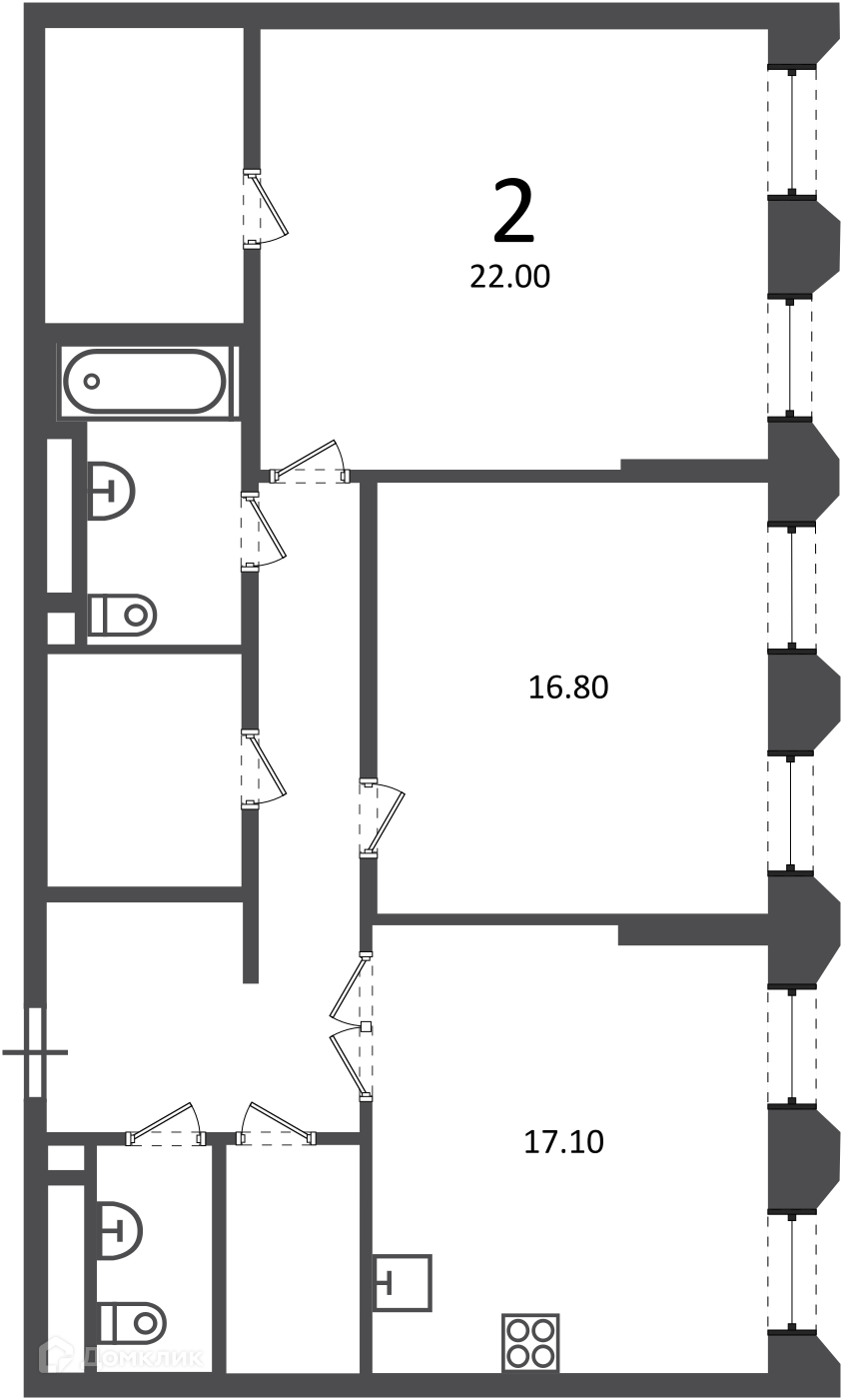 Планировка 2-комн. в ЖК «Светланова ул., д. 11, к. 2 (Московские кварталы)»