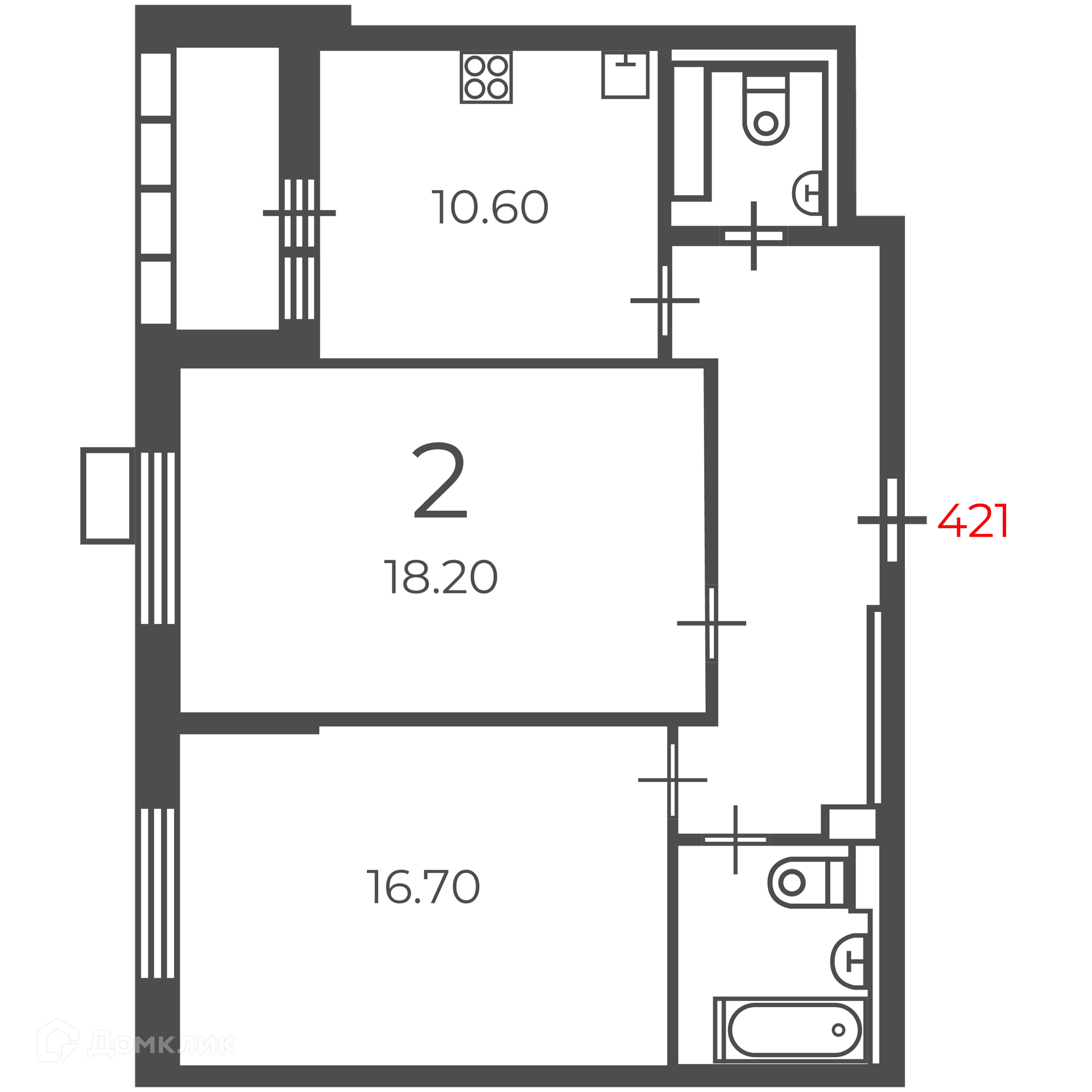 Планировка 2-комн. в ЖК «Чечёрский проезд, 28А (Московские кварталы)»