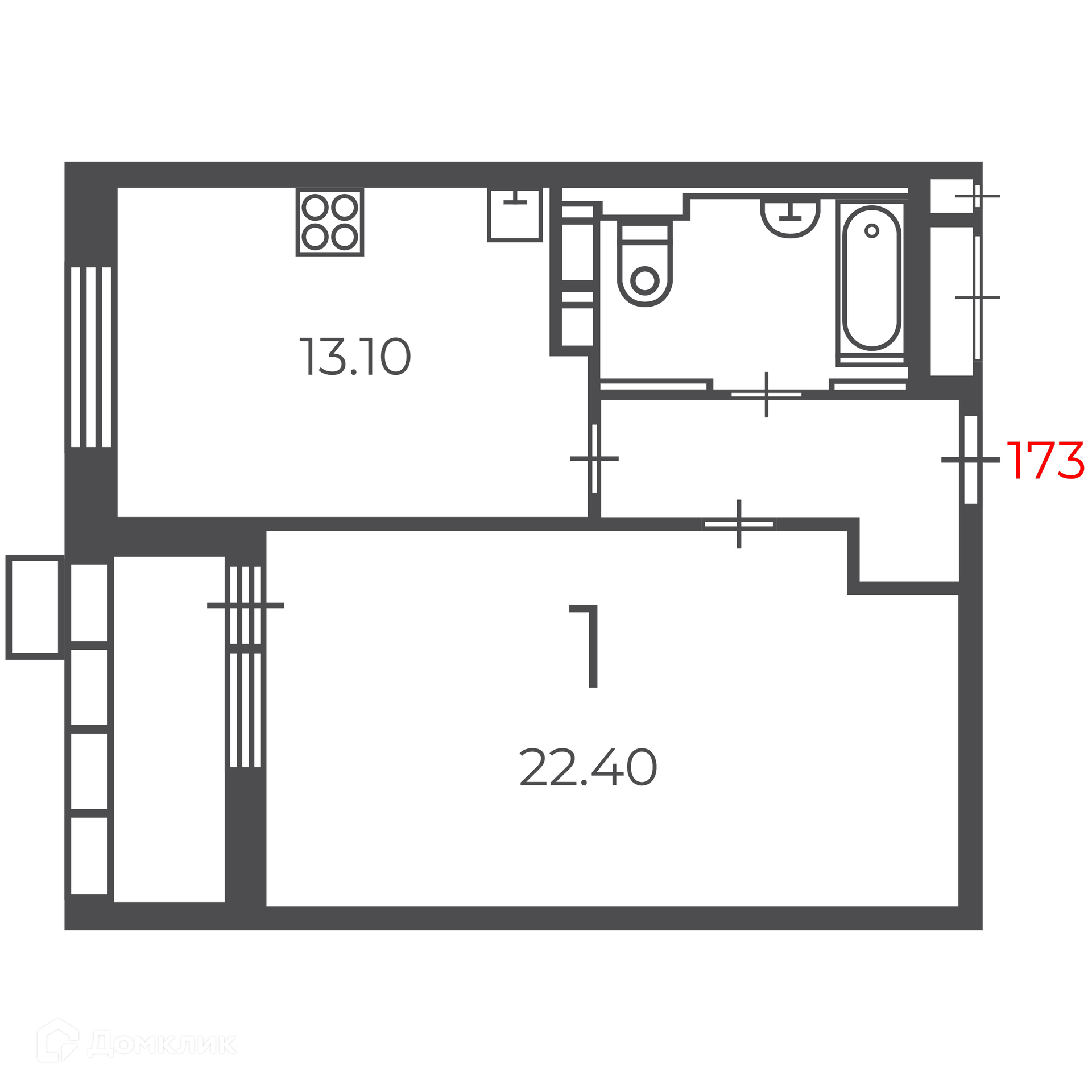 Планировка 1-комн. в ЖК «Чечёрский проезд, 28А (Московские кварталы)»