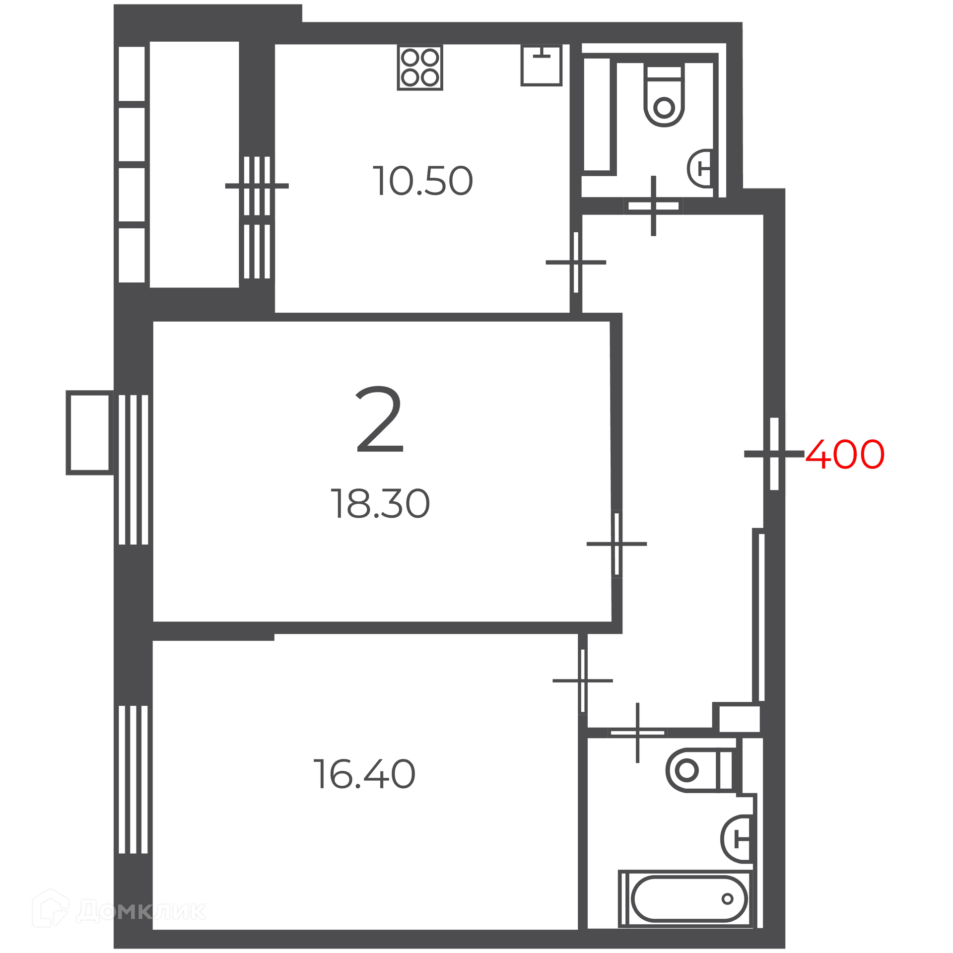 Планировка 2-комн. в ЖК «Чечёрский проезд, 28А (Московские кварталы)»