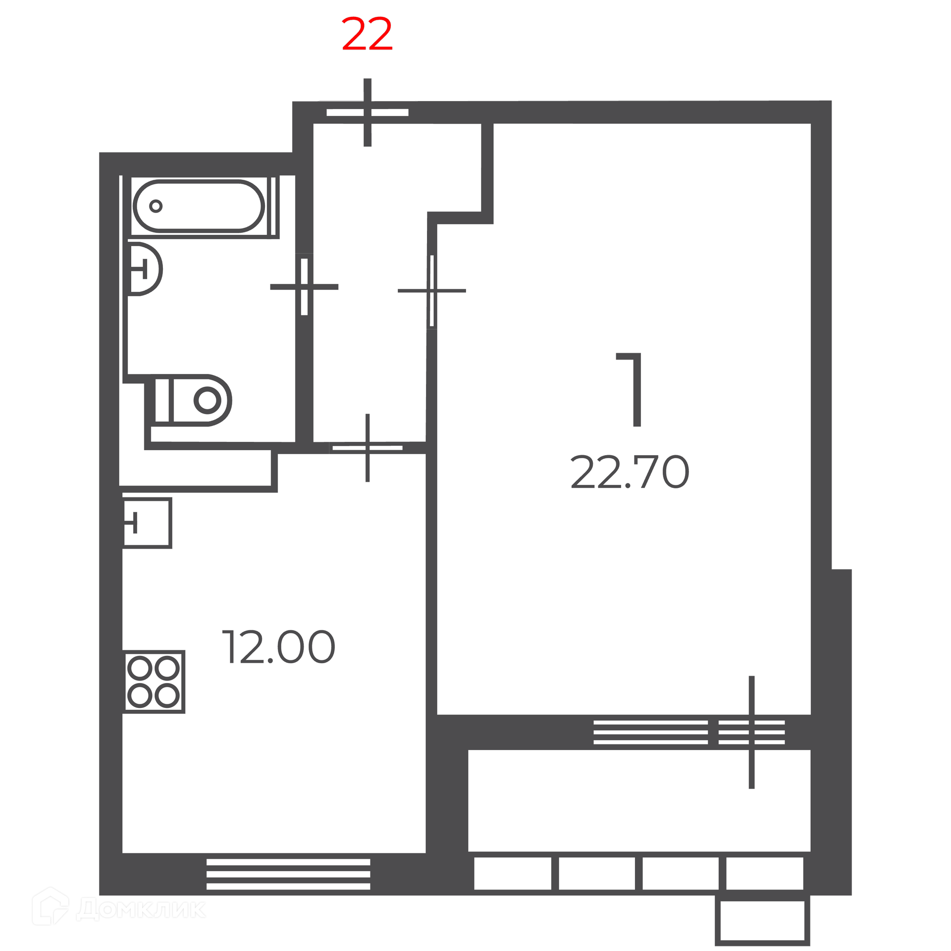 Планировка 1-комн. в ЖК «Чечёрский проезд, 28А (Московские кварталы)»