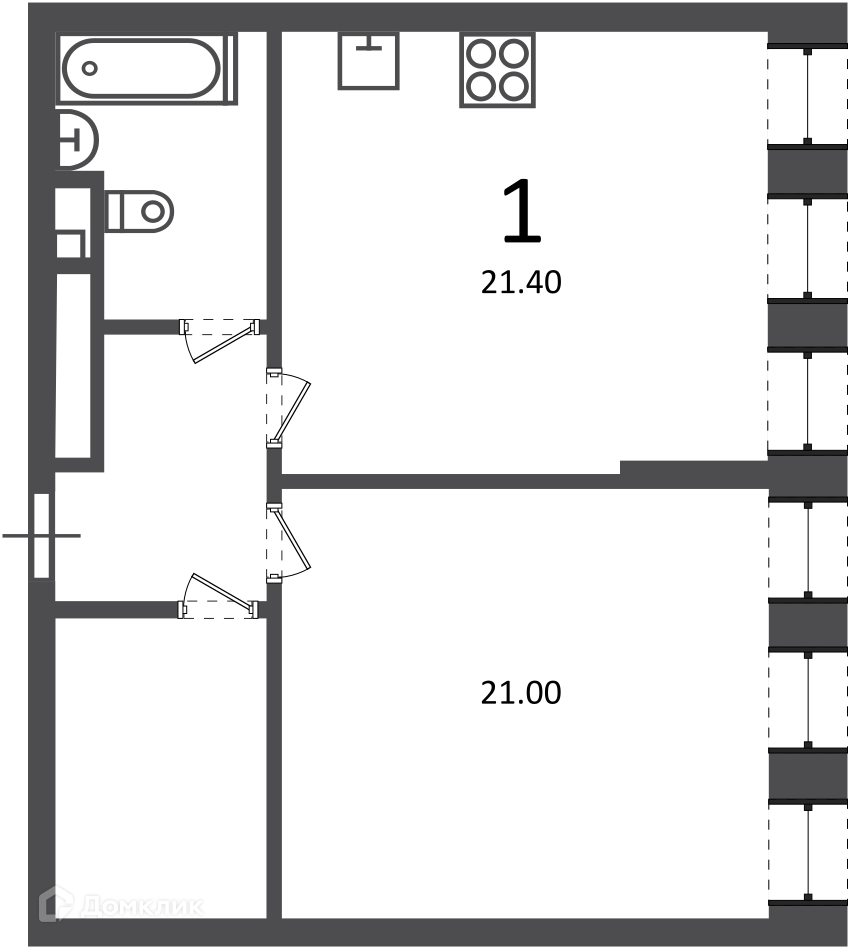 Планировка 1-комн. в ЖК «Светланова ул., д. 11, к. 2 (Московские кварталы)»