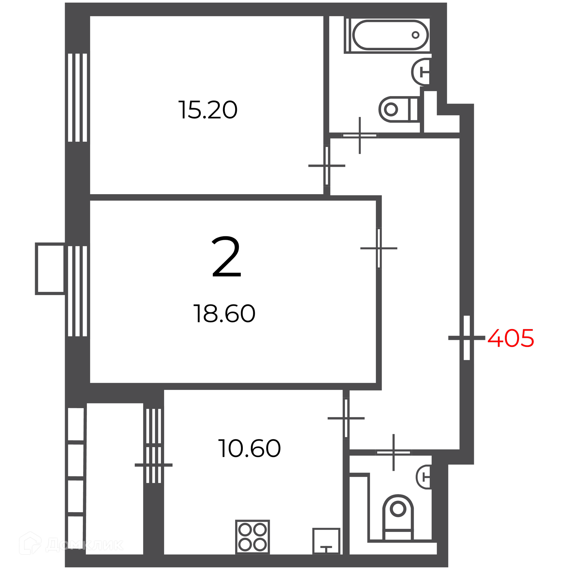 Планировка 2-комн. в ЖК «Чечёрский проезд, 28А (Московские кварталы)»