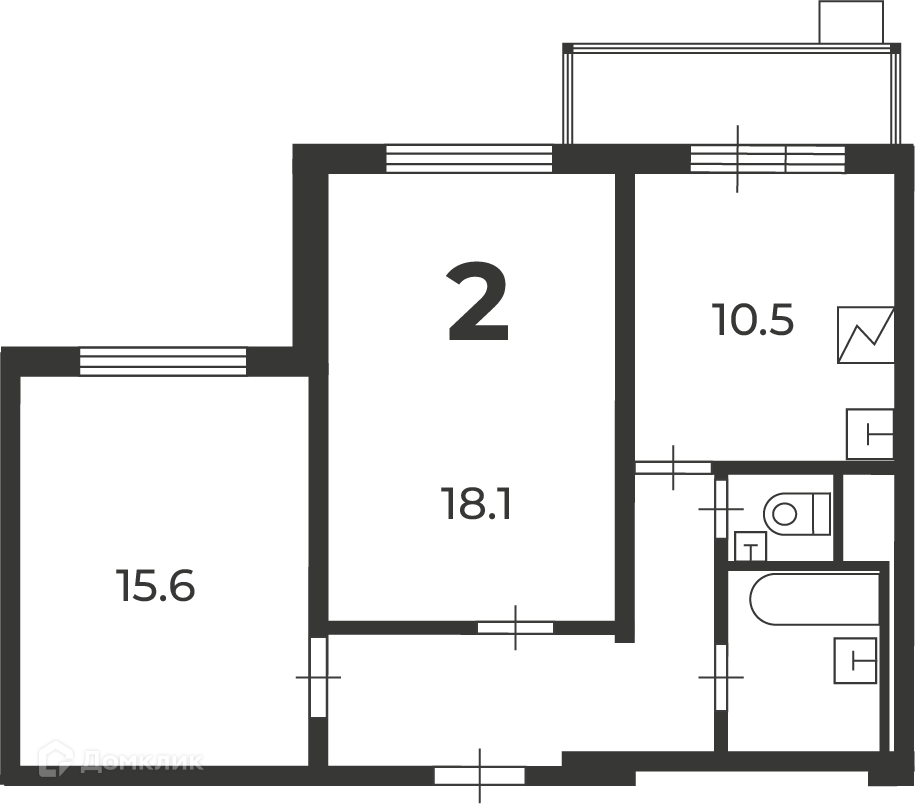 Планировка 2-комн. в ЖК «Кварцевая ул., д. 4, к. 1 (Московские кварталы)»