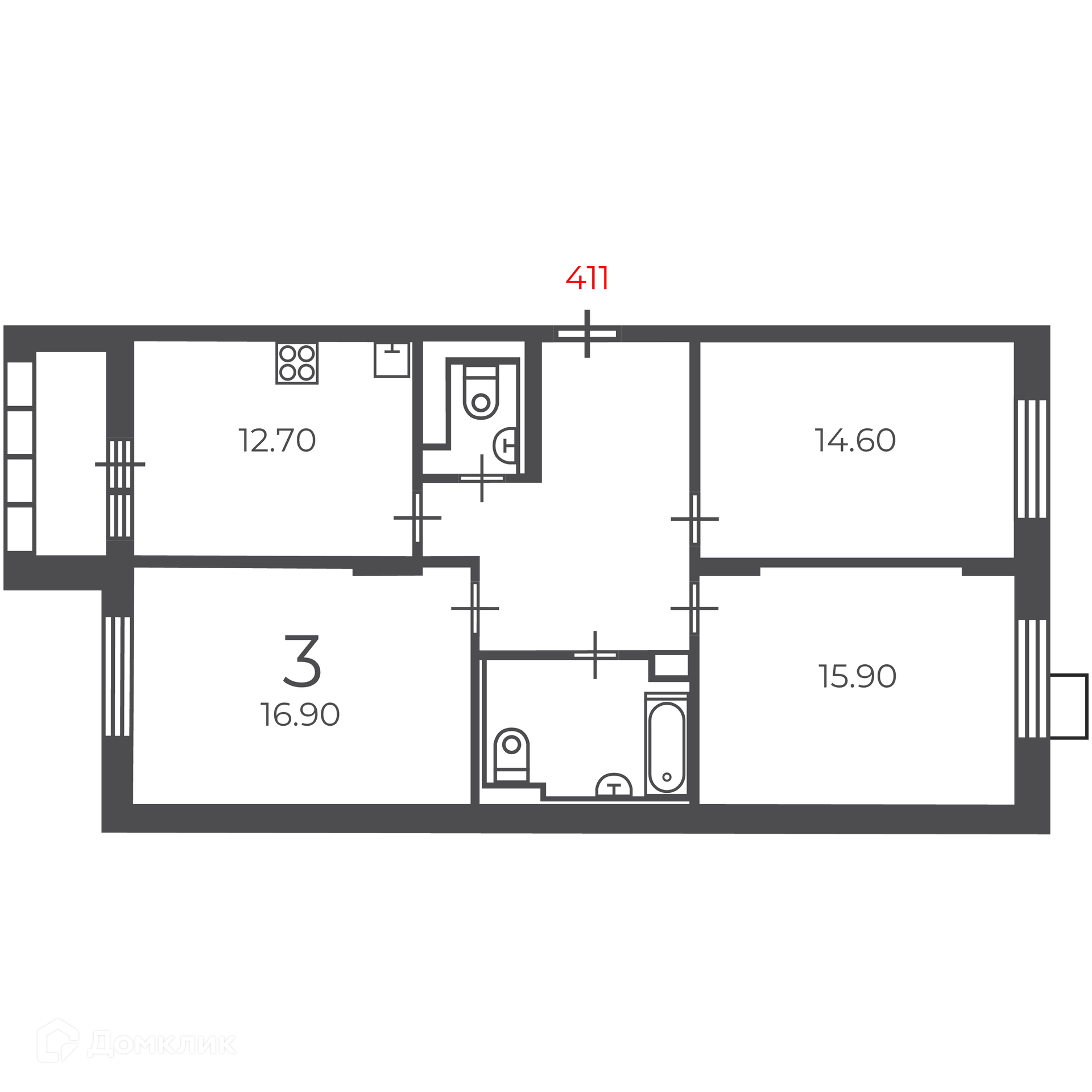 Планировка 3-комн. в ЖК «Чечёрский проезд, 28А (Московские кварталы)»