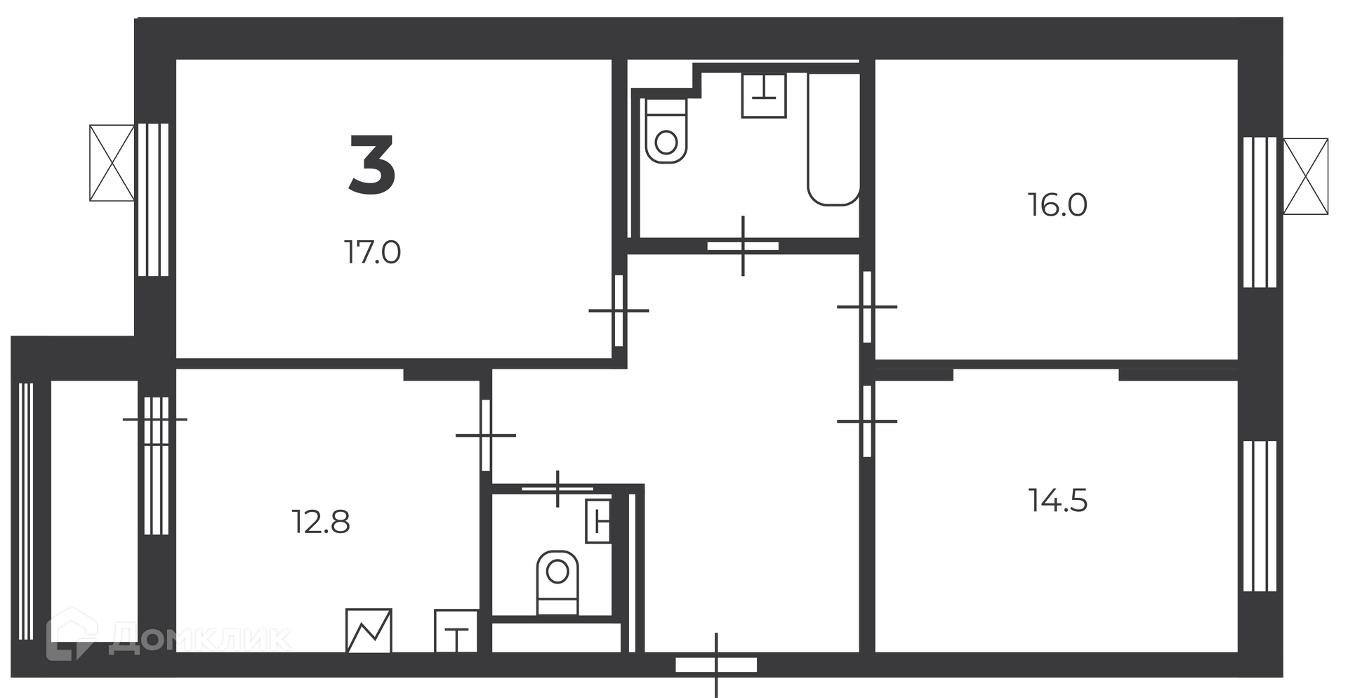 Планировка 3-комн. в ЖК «Чечёрский проезд, 28А (Московские кварталы)»