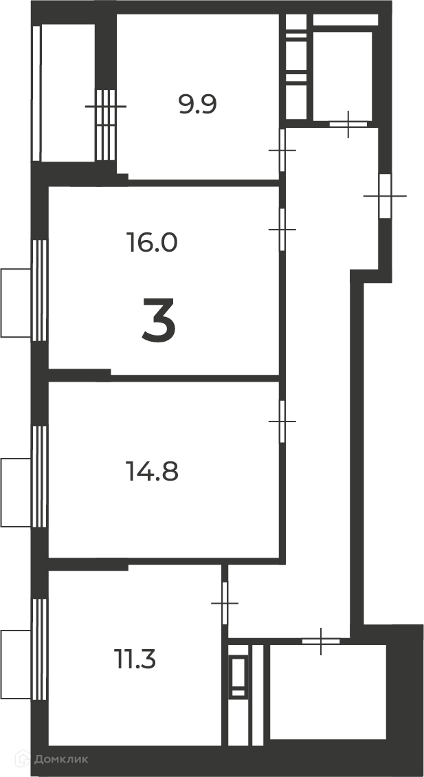 Планировка 3-комн. в ЖК «Маршала Чуйкова, 9A (Московские кварталы)»