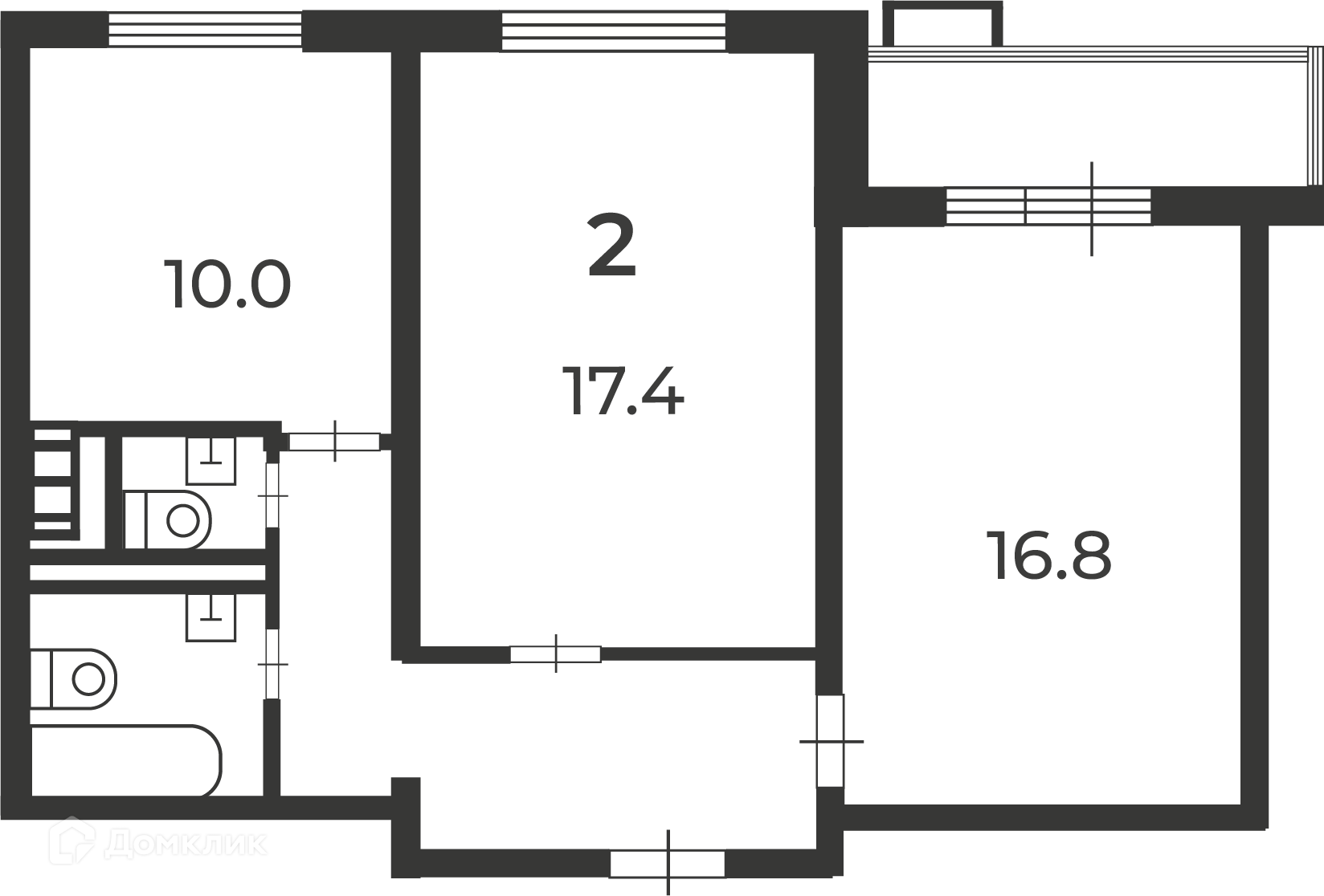 Планировка 2-комн. в ЖК «Кварцевая ул., д. 4, к. 1 (Московские кварталы)»