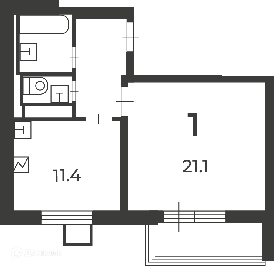 Планировка 1-комн. в ЖК «Илимская д. 5 (Московские кварталы)»