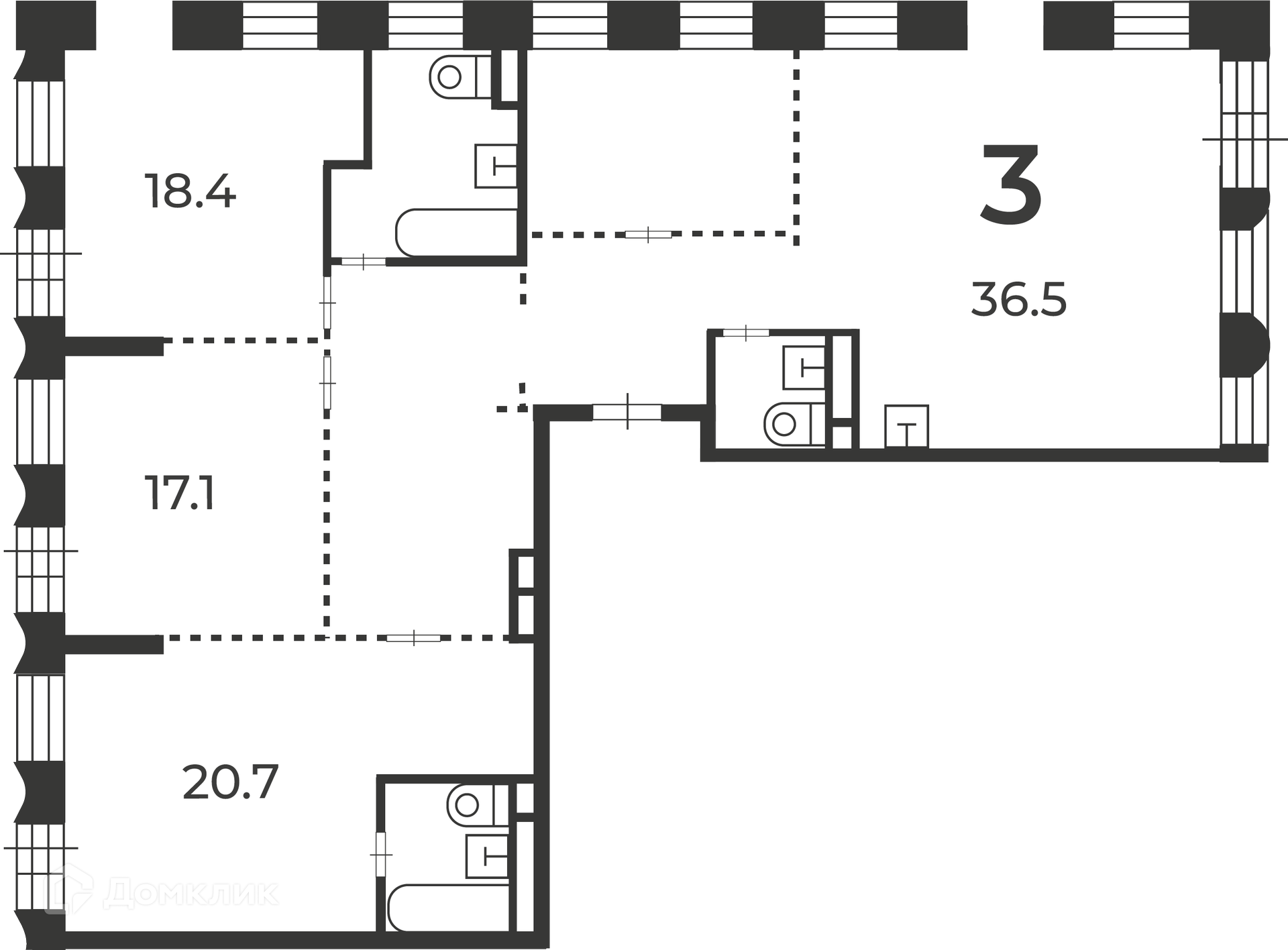 Планировка 3-комн. в ЖК «Светланова, 13 (Московские кварталы)»