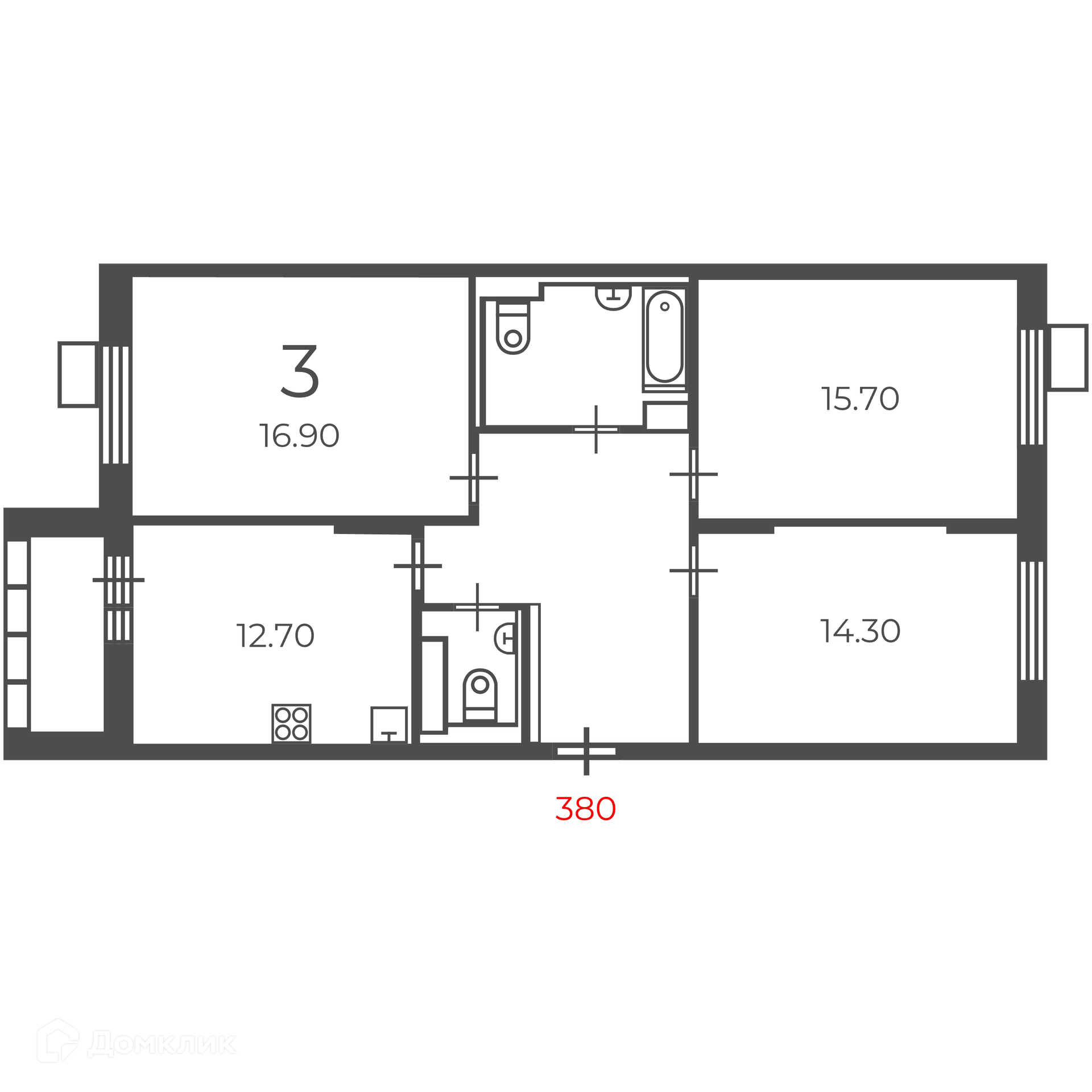 Планировка 3-комн. в ЖК «Чечёрский проезд, 28А (Московские кварталы)»