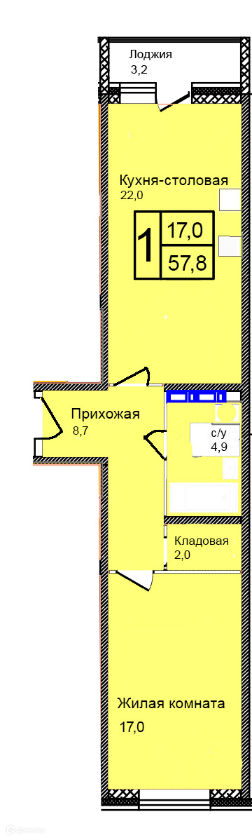Планировка 1-комн. в ЖК «Троицкий»