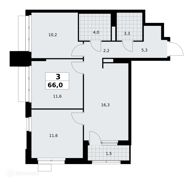 Планировка 3-комн. в ЖК «Деснаречье»