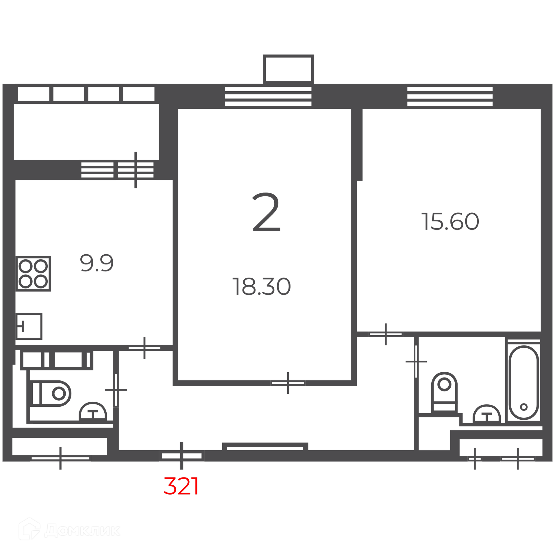 Планировка 2-комн. в ЖК «Чечёрский проезд, 28А (Московские кварталы)»