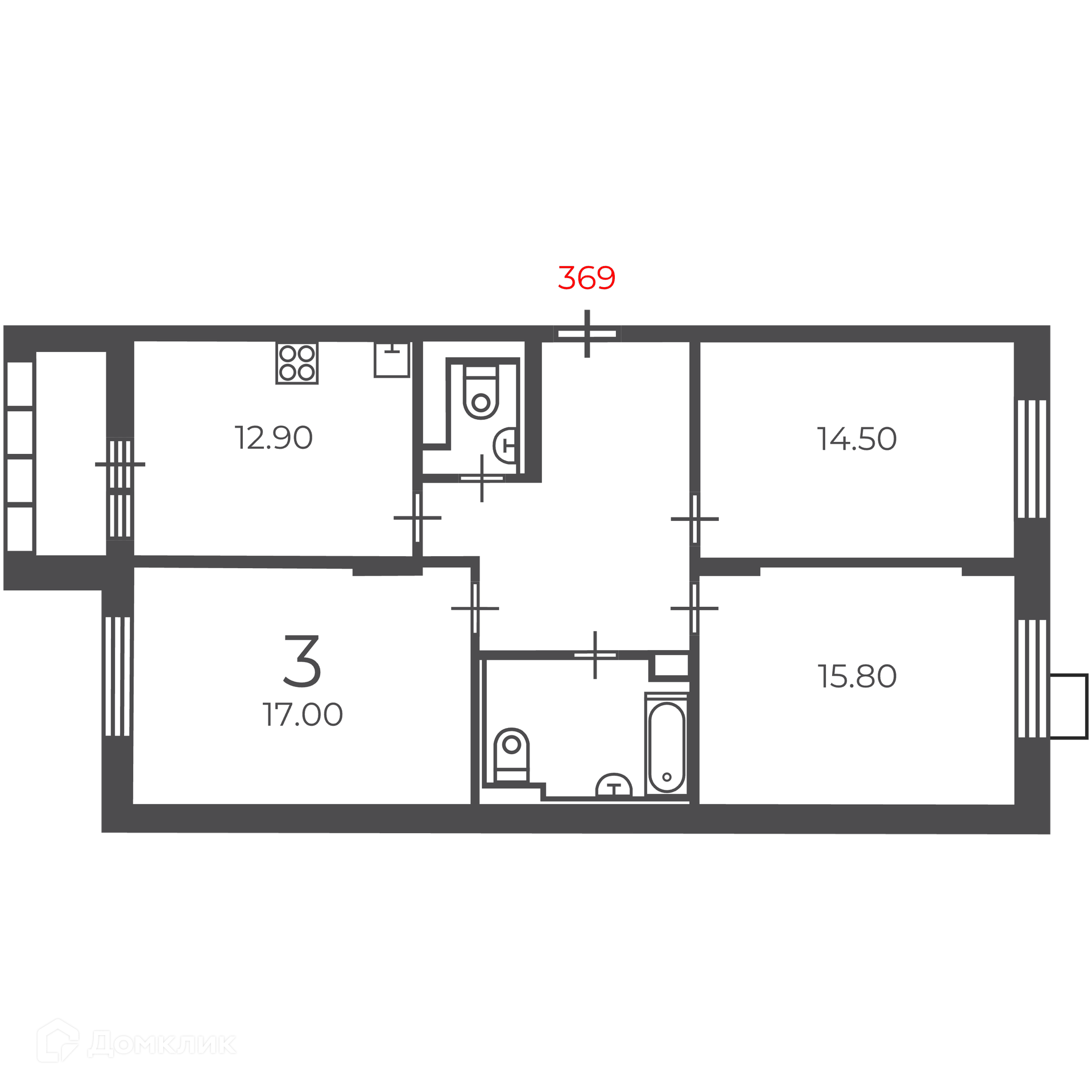 Планировка 3-комн. в ЖК «Чечёрский проезд, 28А (Московские кварталы)»