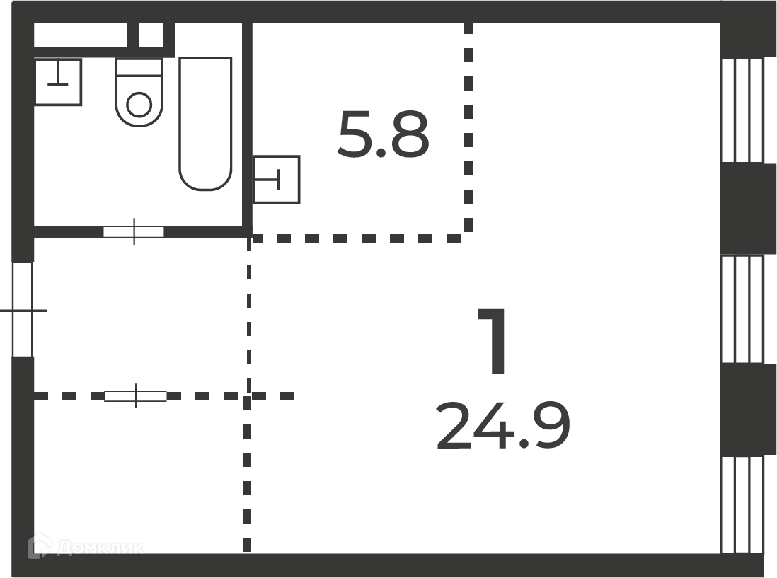 Планировка 1-комн. в ЖК «Светланова, 13 (Московские кварталы)»