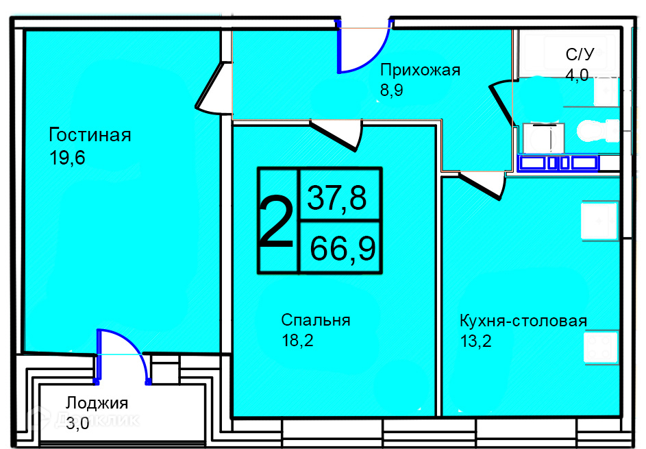 Планировка 2-комн. в ЖК «Троицкий»