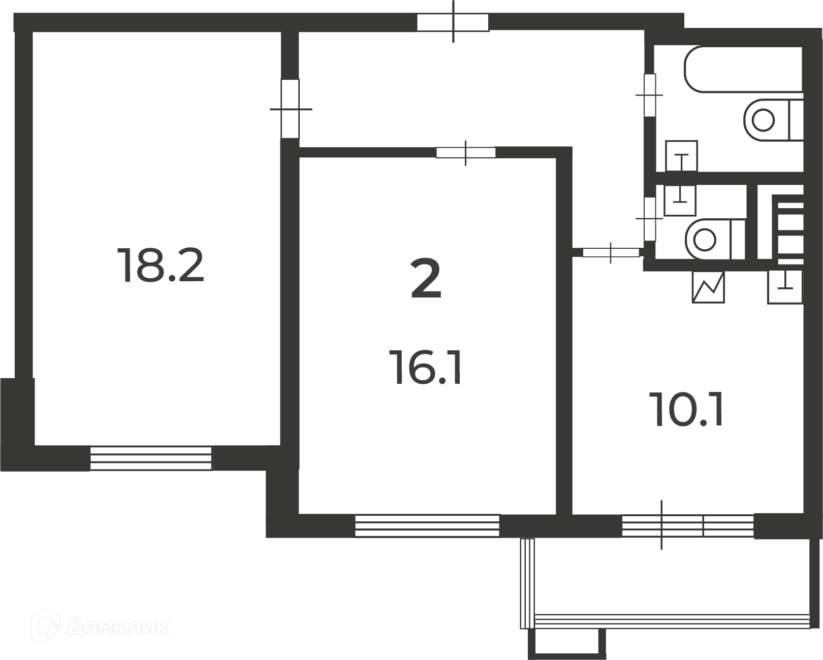 Планировка 2-комн. в ЖК «Кварцевая ул., д. 4, к. 1 (Московские кварталы)»