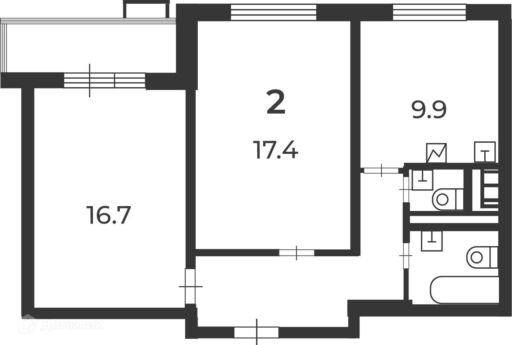 Планировка 2-комн. в ЖК «Кварцевая ул., д. 4, к. 1 (Московские кварталы)»