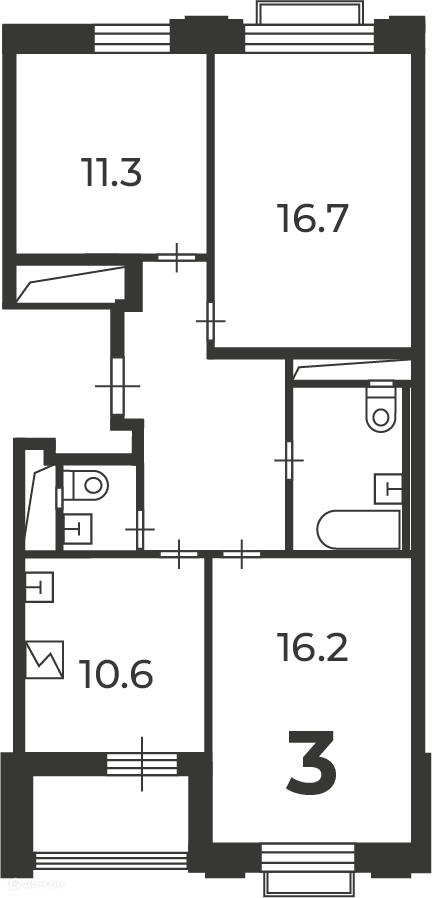 Планировка 3-комн. в ЖК «Михалковская, д. 48, к. 4 (Московские кварталы)»