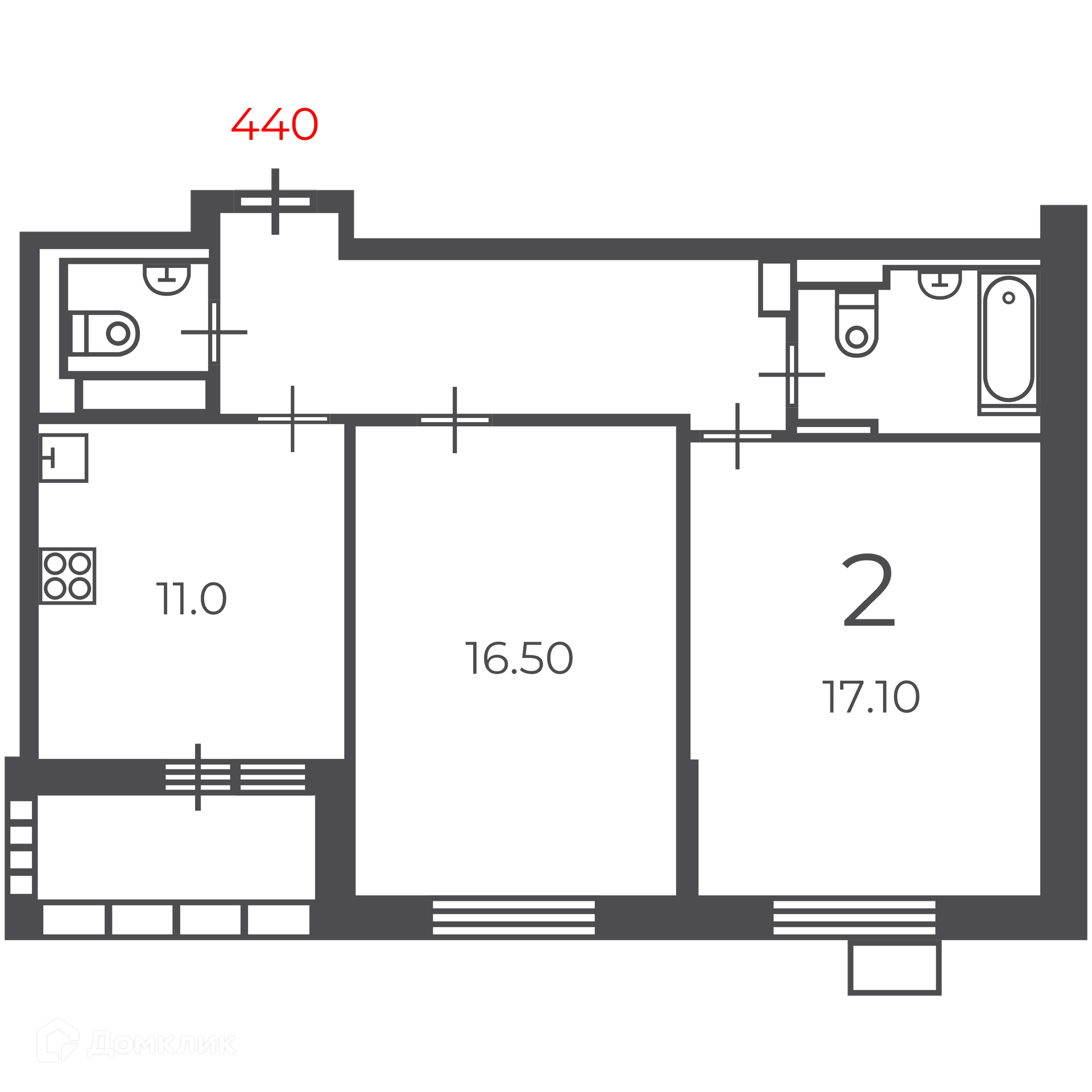 Планировка 2-комн. в ЖК «Чечёрский проезд, 28А (Московские кварталы)»