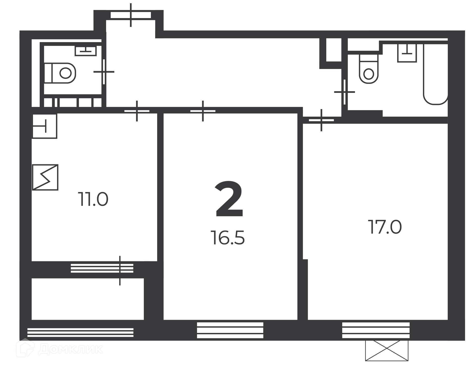 Планировка 2-комн. в ЖК «Чечёрский проезд, 28А (Московские кварталы)»