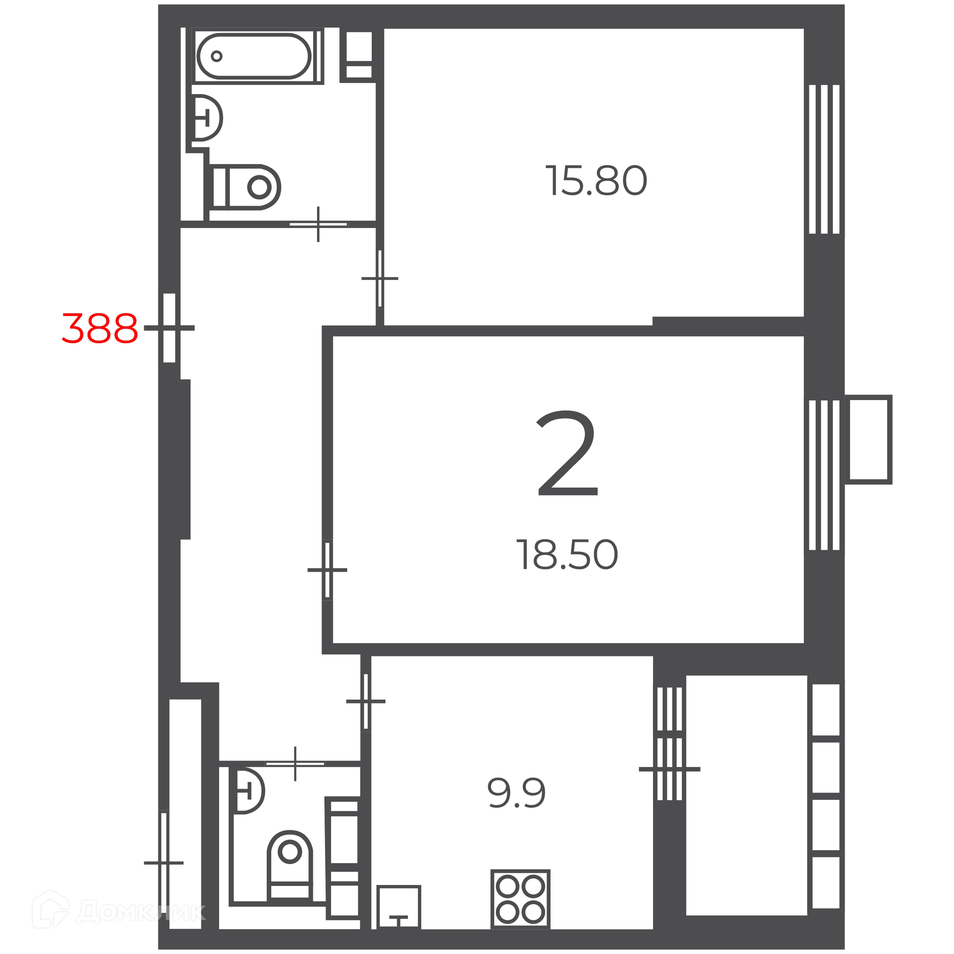 Планировка 2-комн. в ЖК «Чечёрский проезд, 28А (Московские кварталы)»