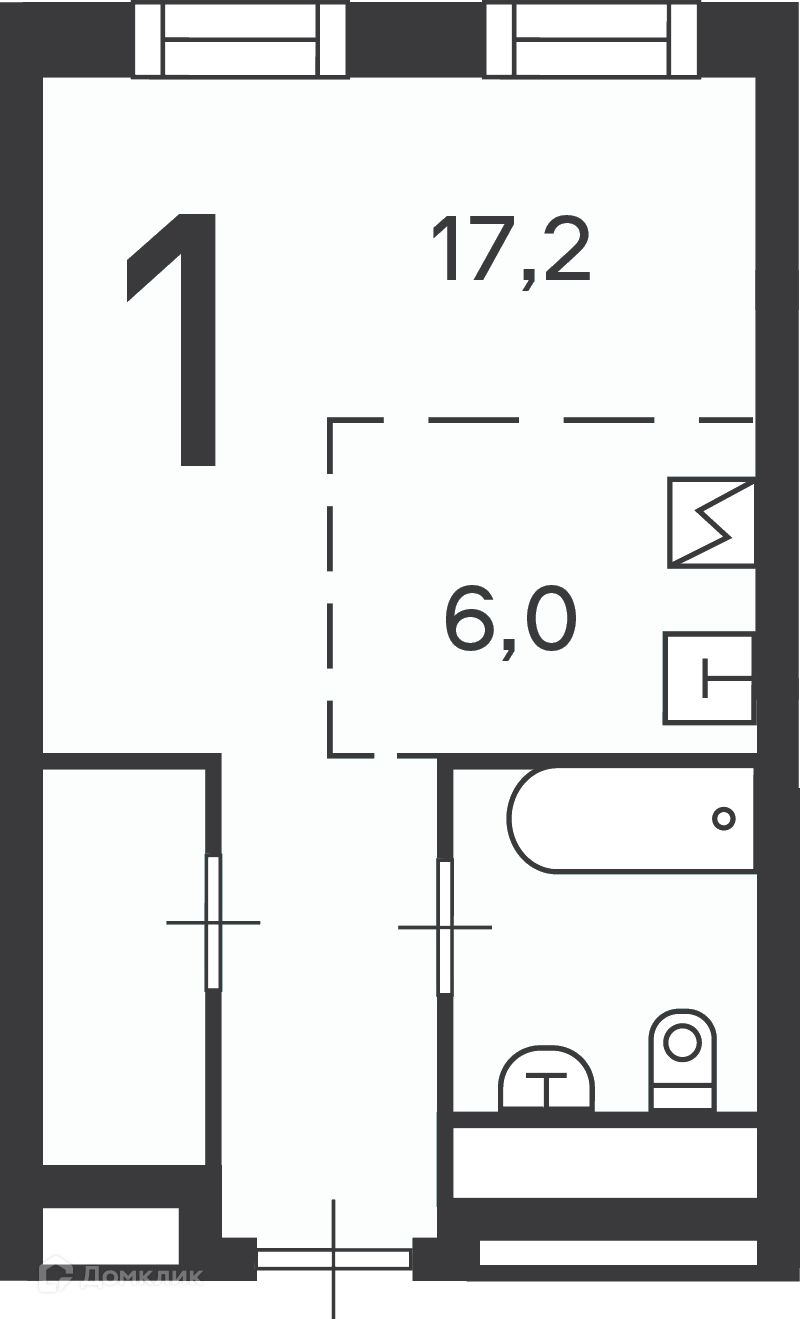 Планировка 1-комн. в ЖК «Клинская ул., д. 2А, к. 7 (Московские кварталы)»