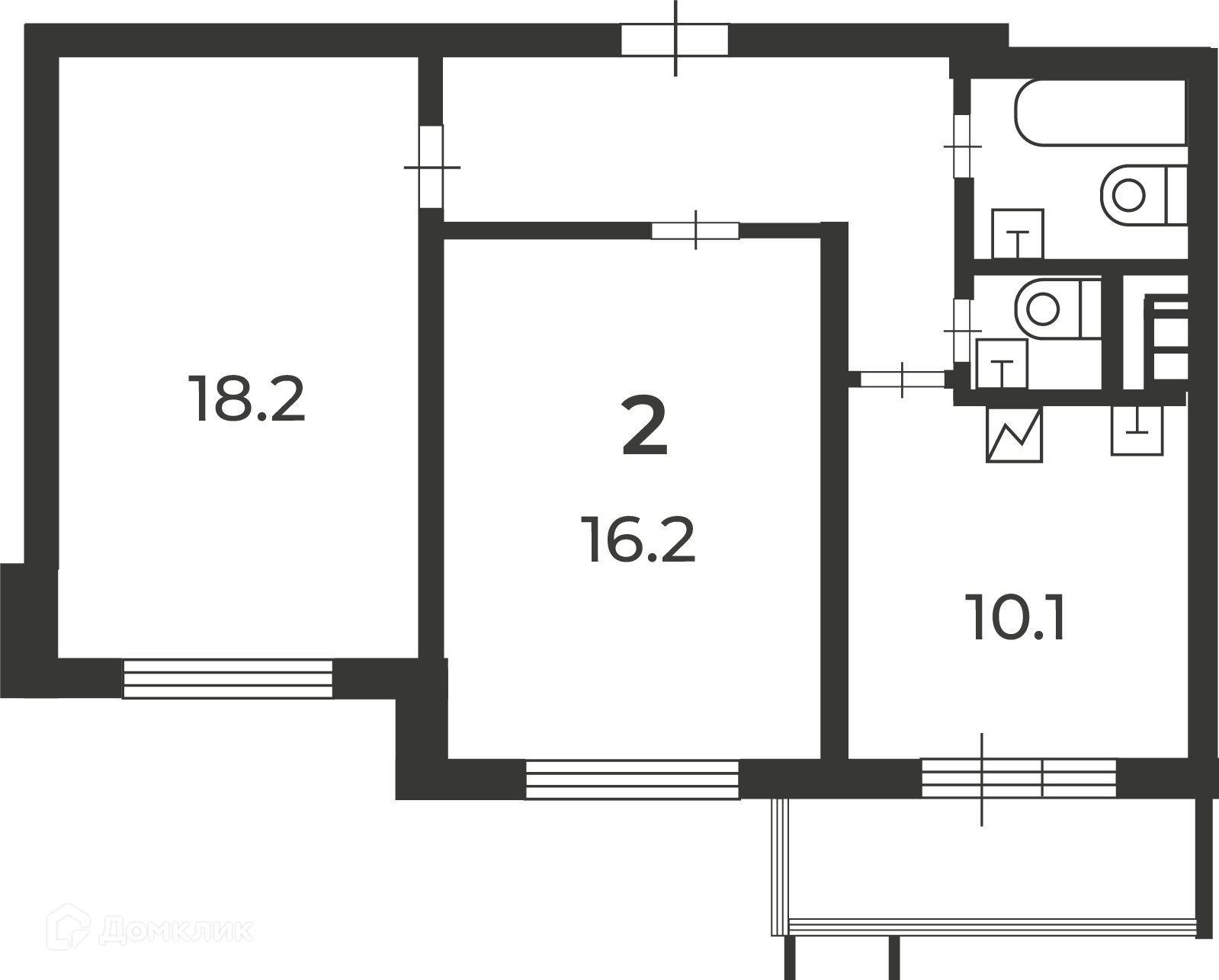 Планировка 2-комн. в ЖК «Кварцевая ул., д. 4, к. 1 (Московские кварталы)»