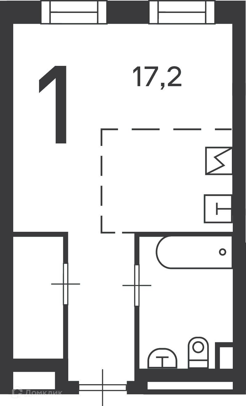 Планировка 1-комн. в ЖК «Клинская ул., д. 2А, к. 7 (Московские кварталы)»