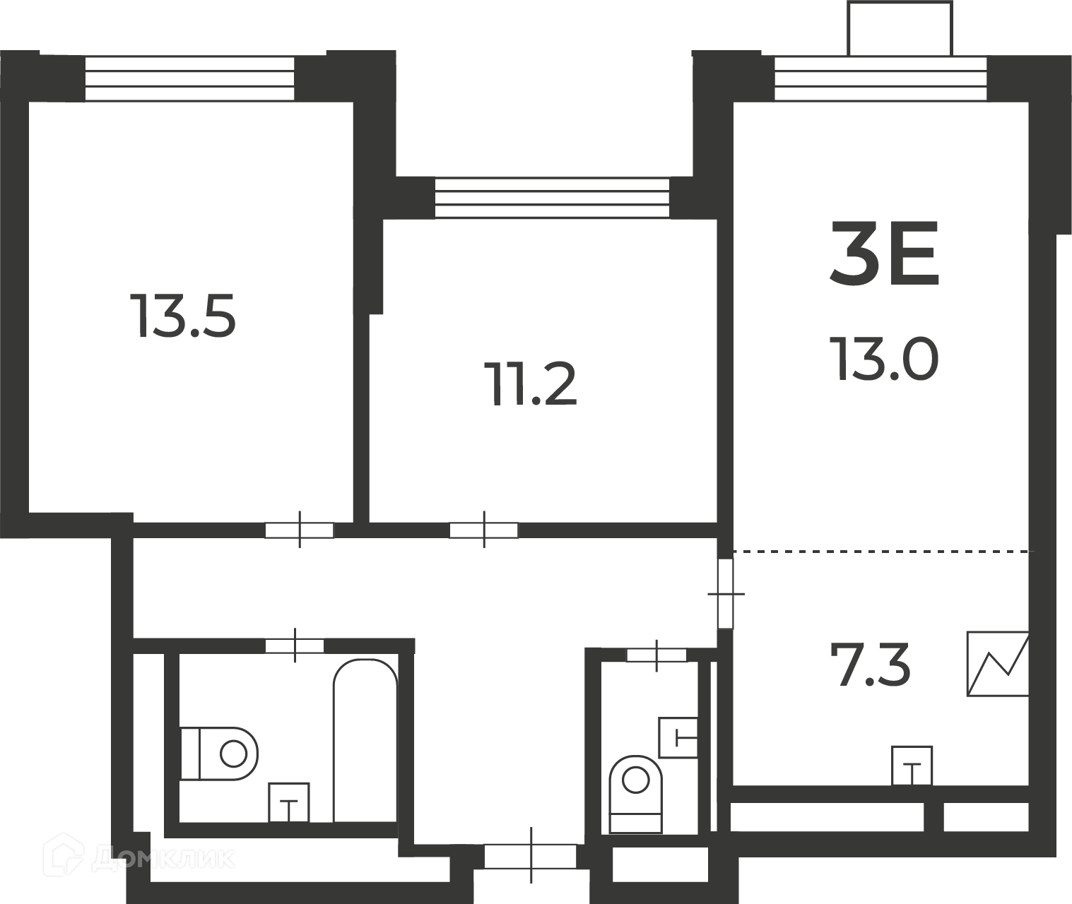 Планировка 3-комн. в ЖК «Милашенкова, 6 (Московские кварталы)»