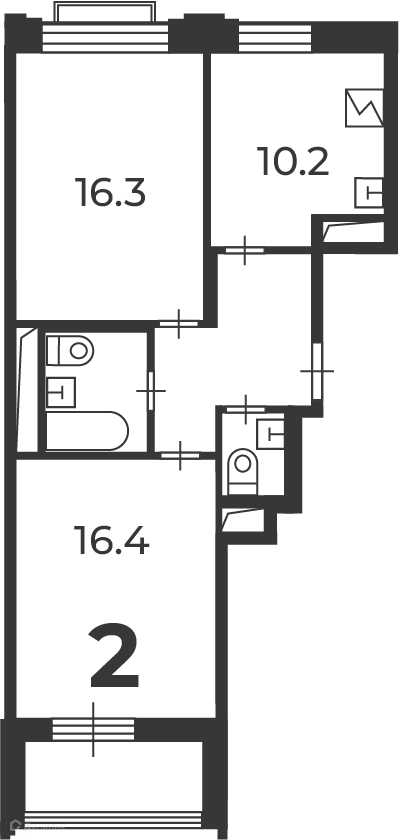 Планировка 2-комн. в ЖК «Михалковская, д. 48, к. 4 (Московские кварталы)»
